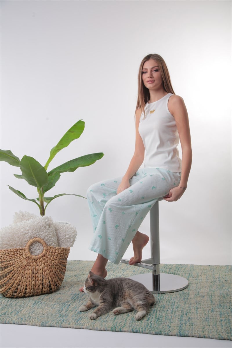 Kelebek Detaylı Yeşil Pijama Takımı