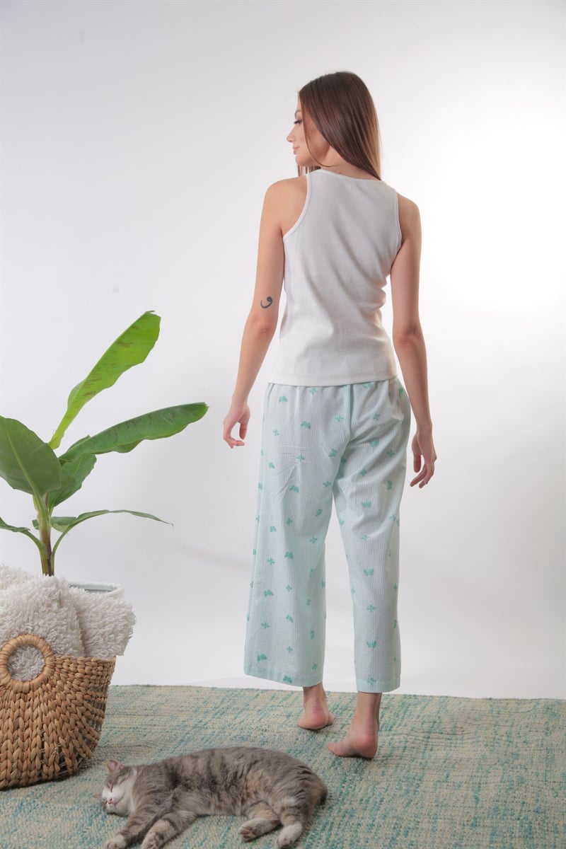 Kelebek Detaylı Yeşil Pijama Takımı
