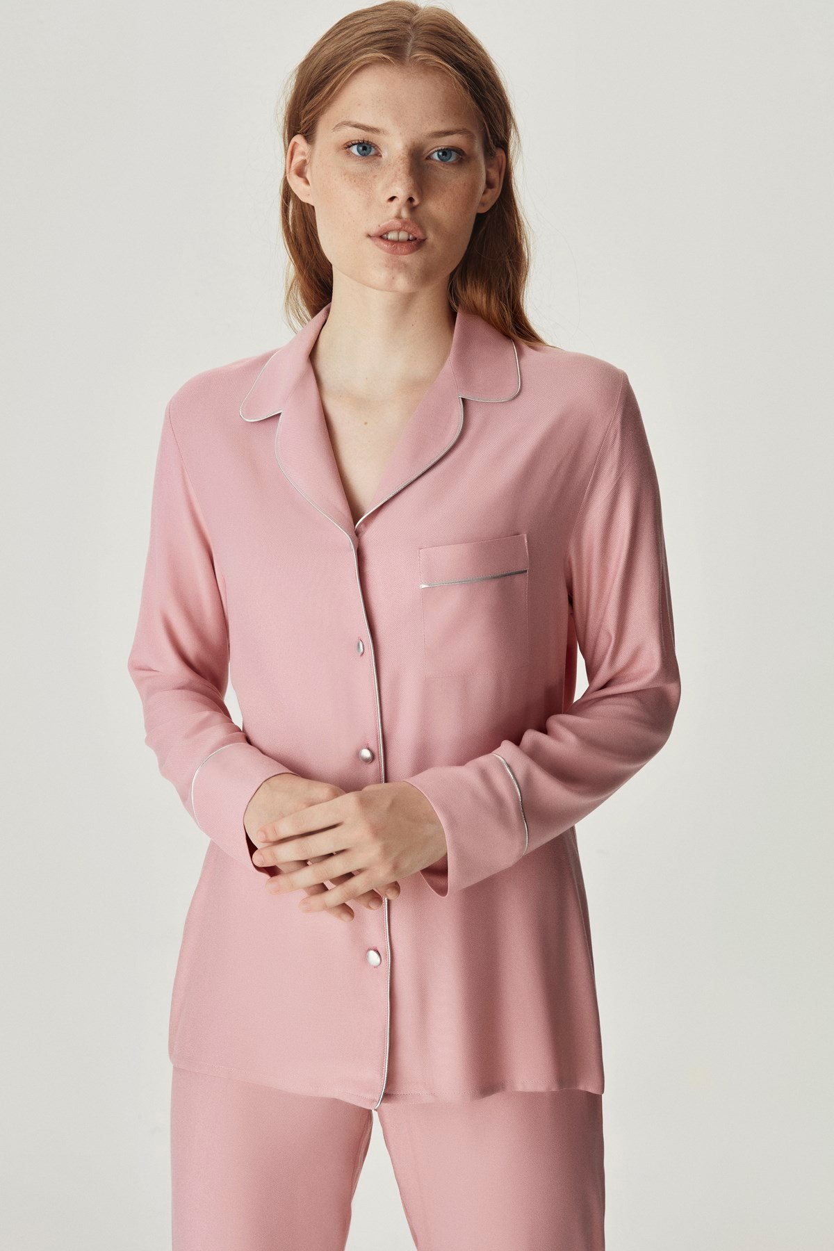 Pembe Viskon Varak Biyeli Pijama Takımı