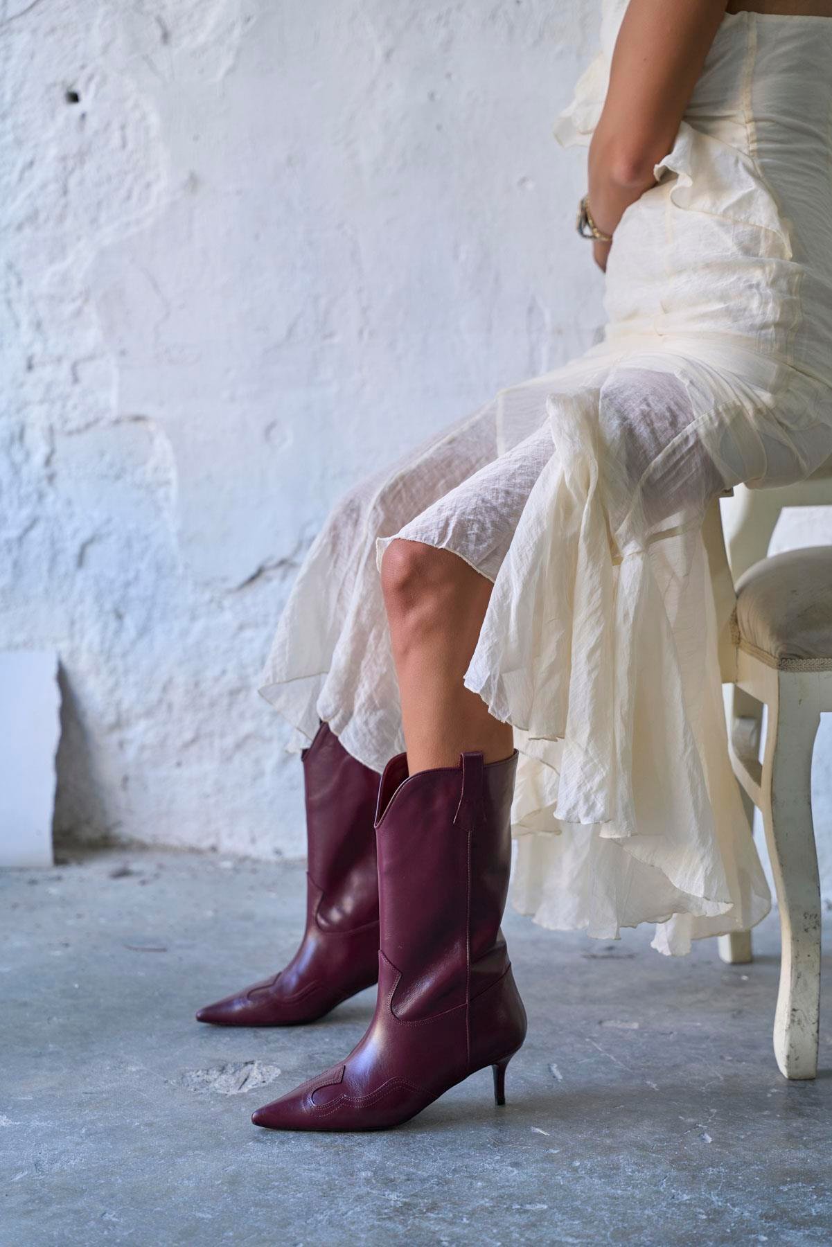 AVİA BORDO DERİ KOVBOY ÇİZME