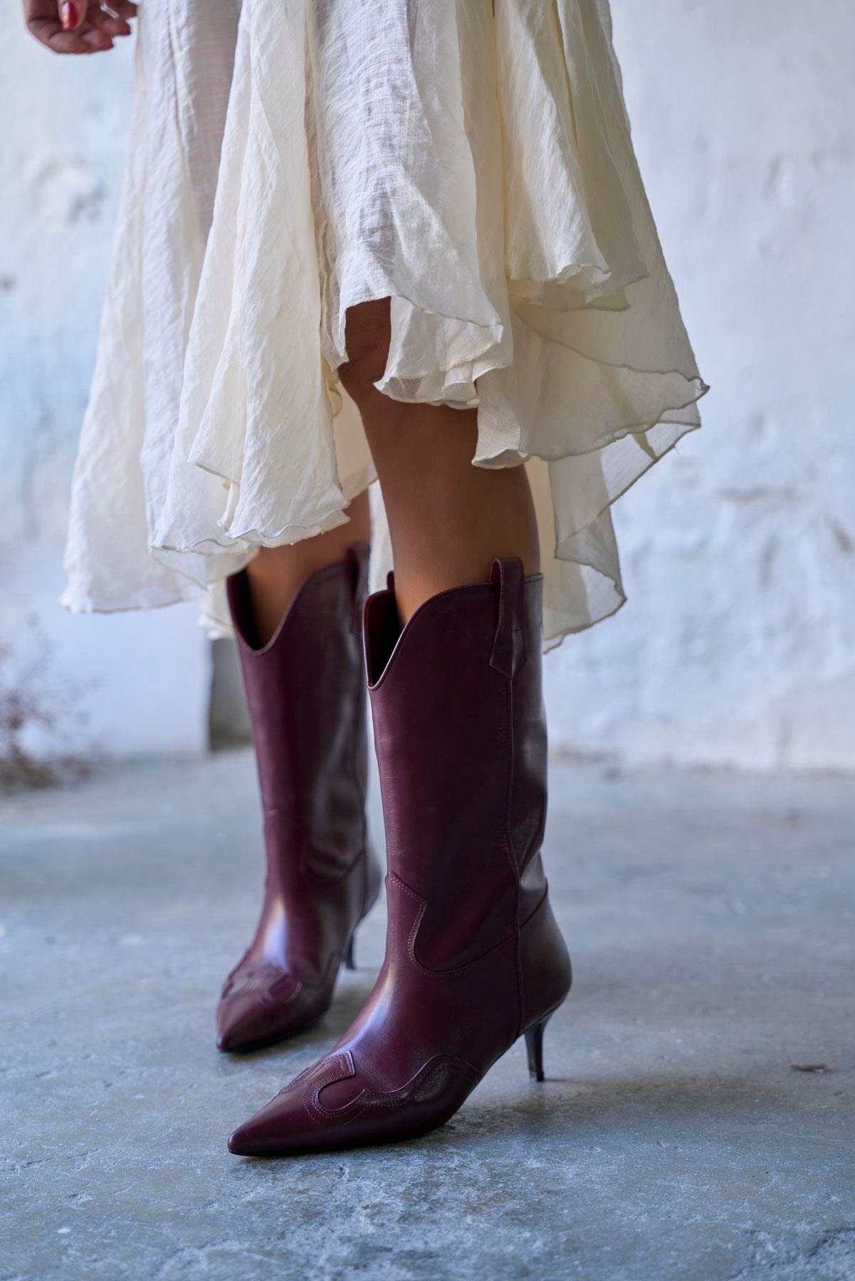 AVİA BORDO DERİ KOVBOY ÇİZME