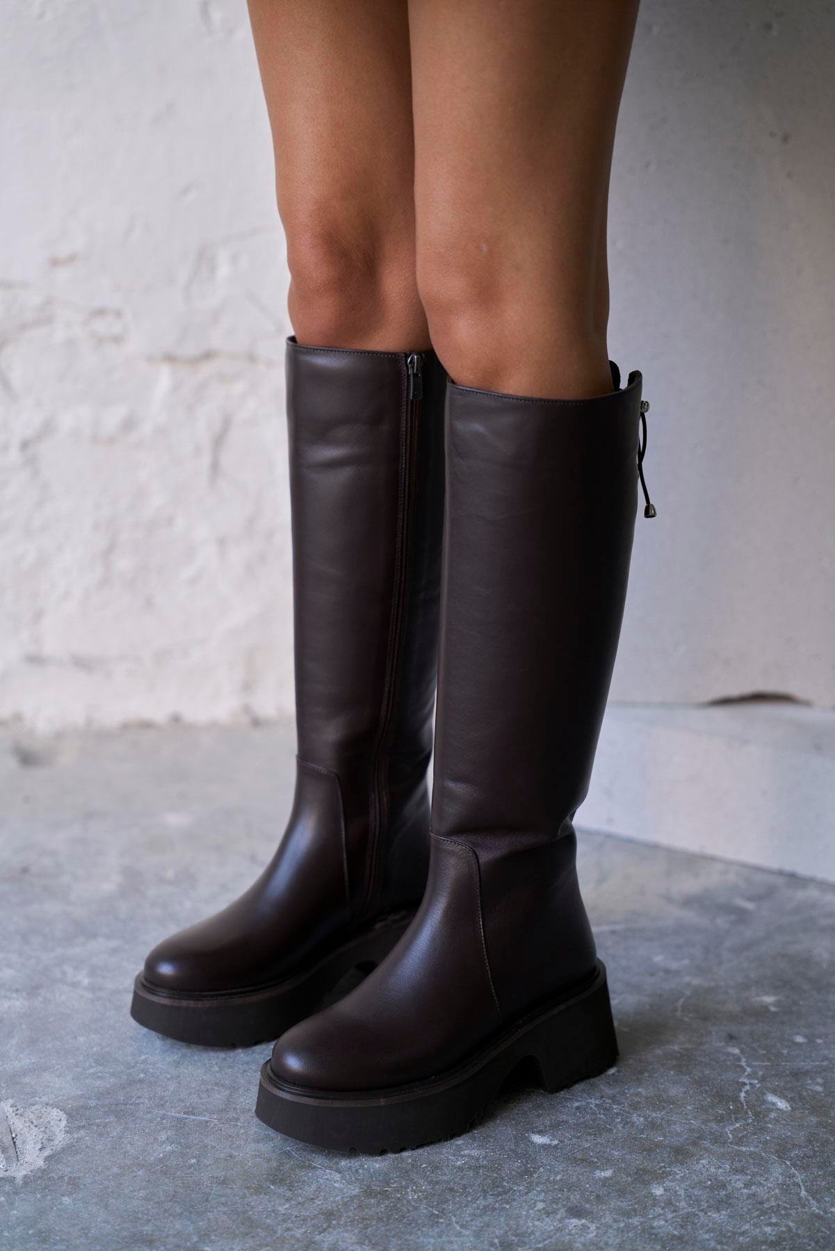 COVA KAHVE DERİ ÇİZME