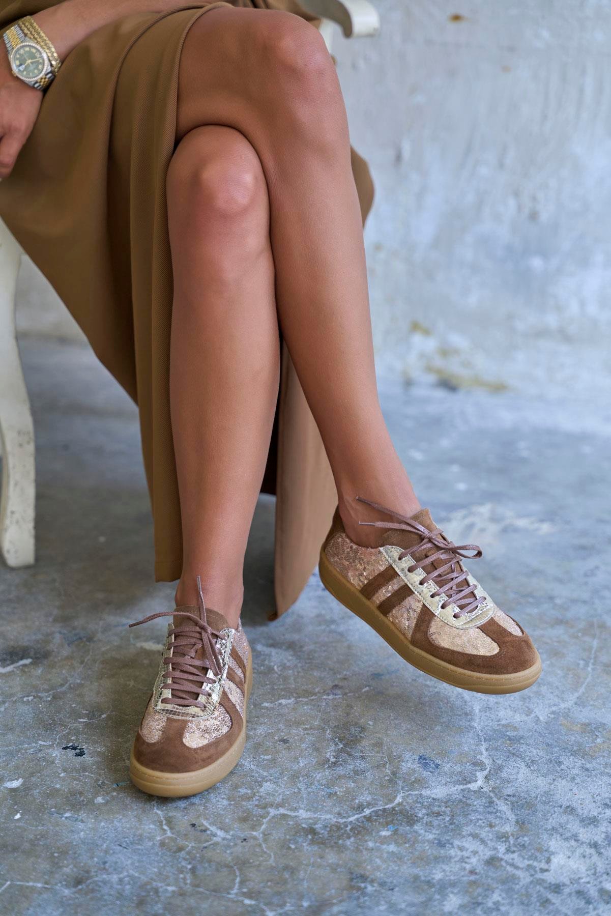 EVAN KAHVE GOLD PULLU SPOR AYAKKABI