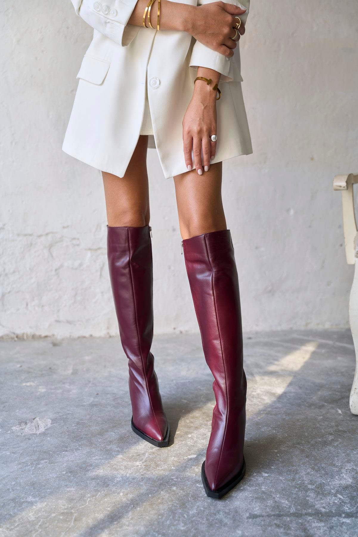 FRİEL BORDO DERİ ÇİZME 