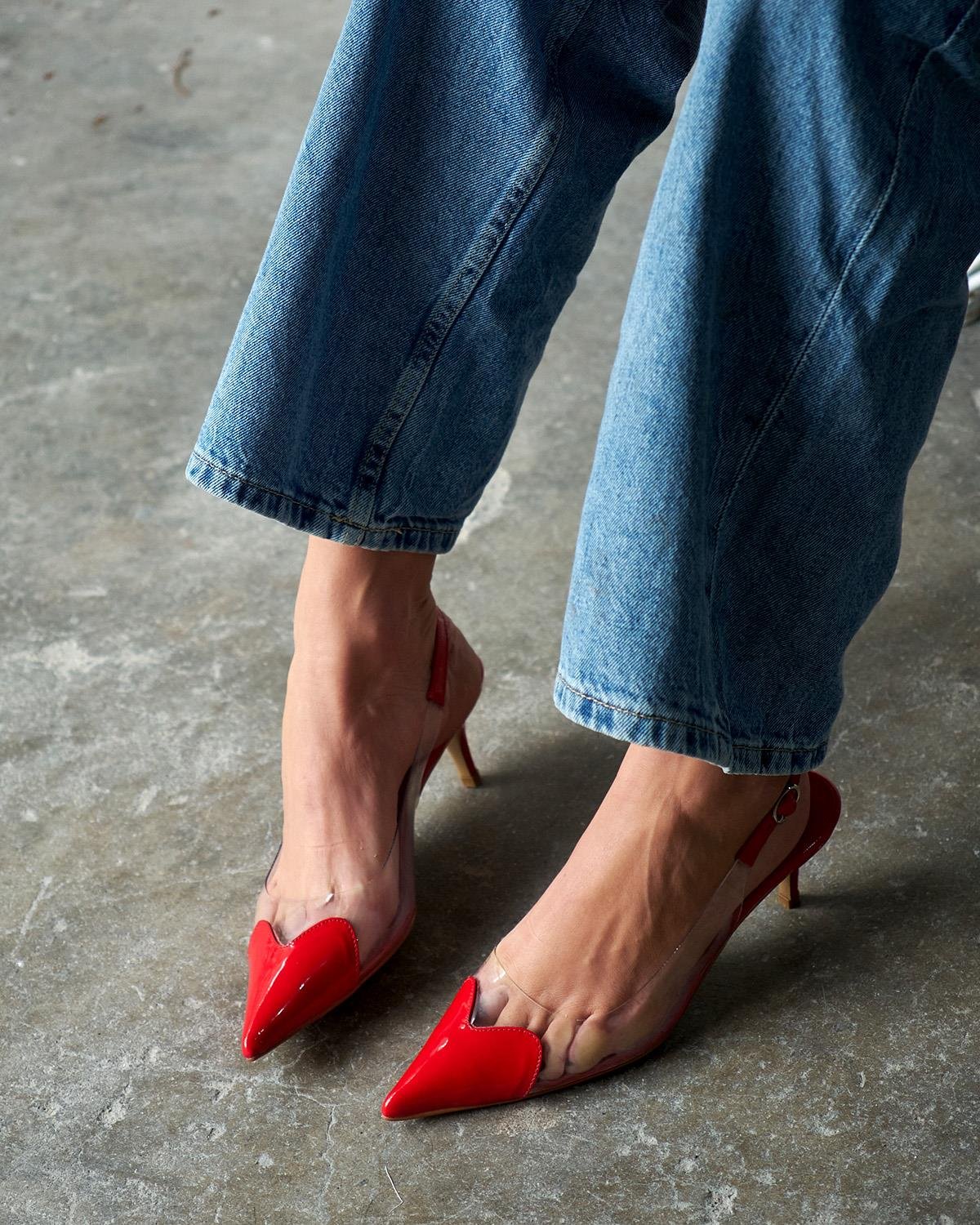 HOMER KIRMIZI ŞEFFAF TOPUKLU AYAKKABI