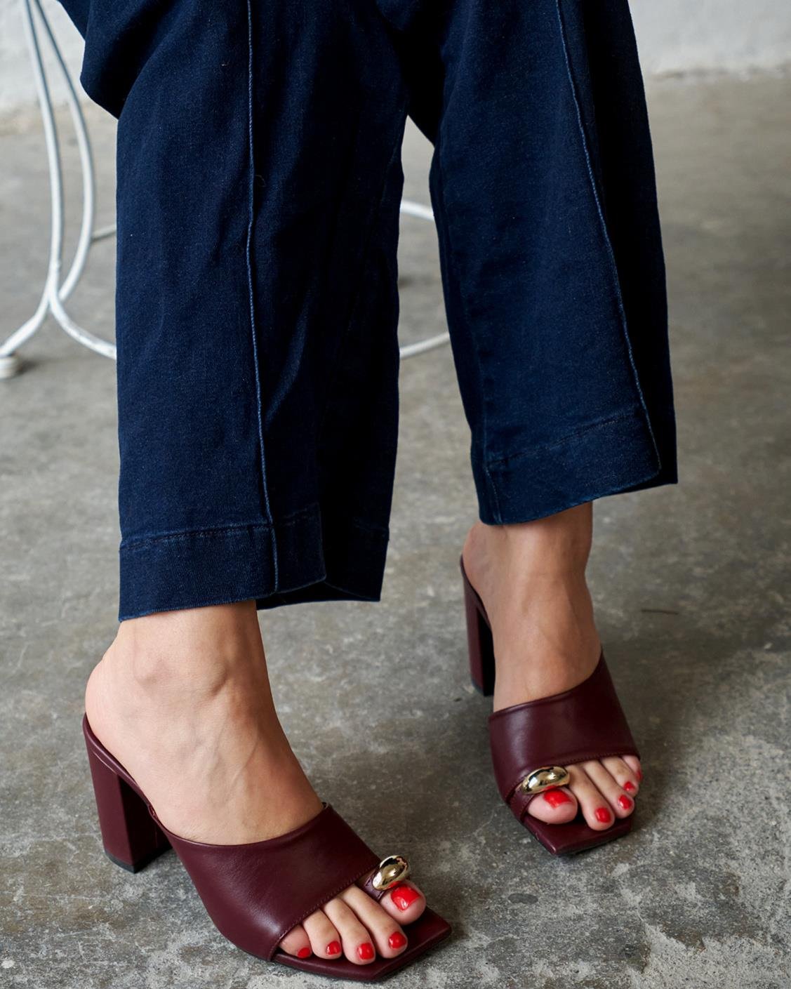 JAİL BORDO DERİ TOPUKLU AYAKKABI 