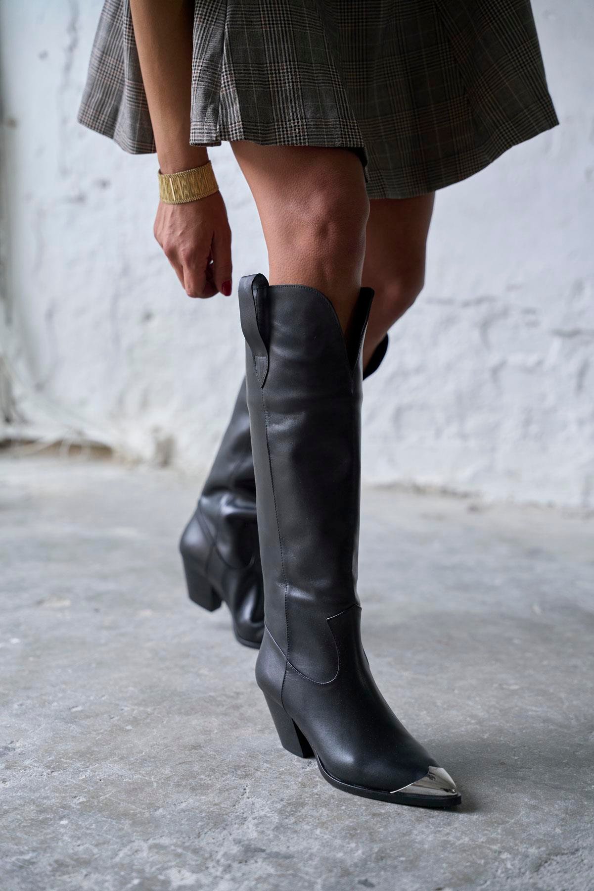 LADY SİYAH DERİ ÇİZME