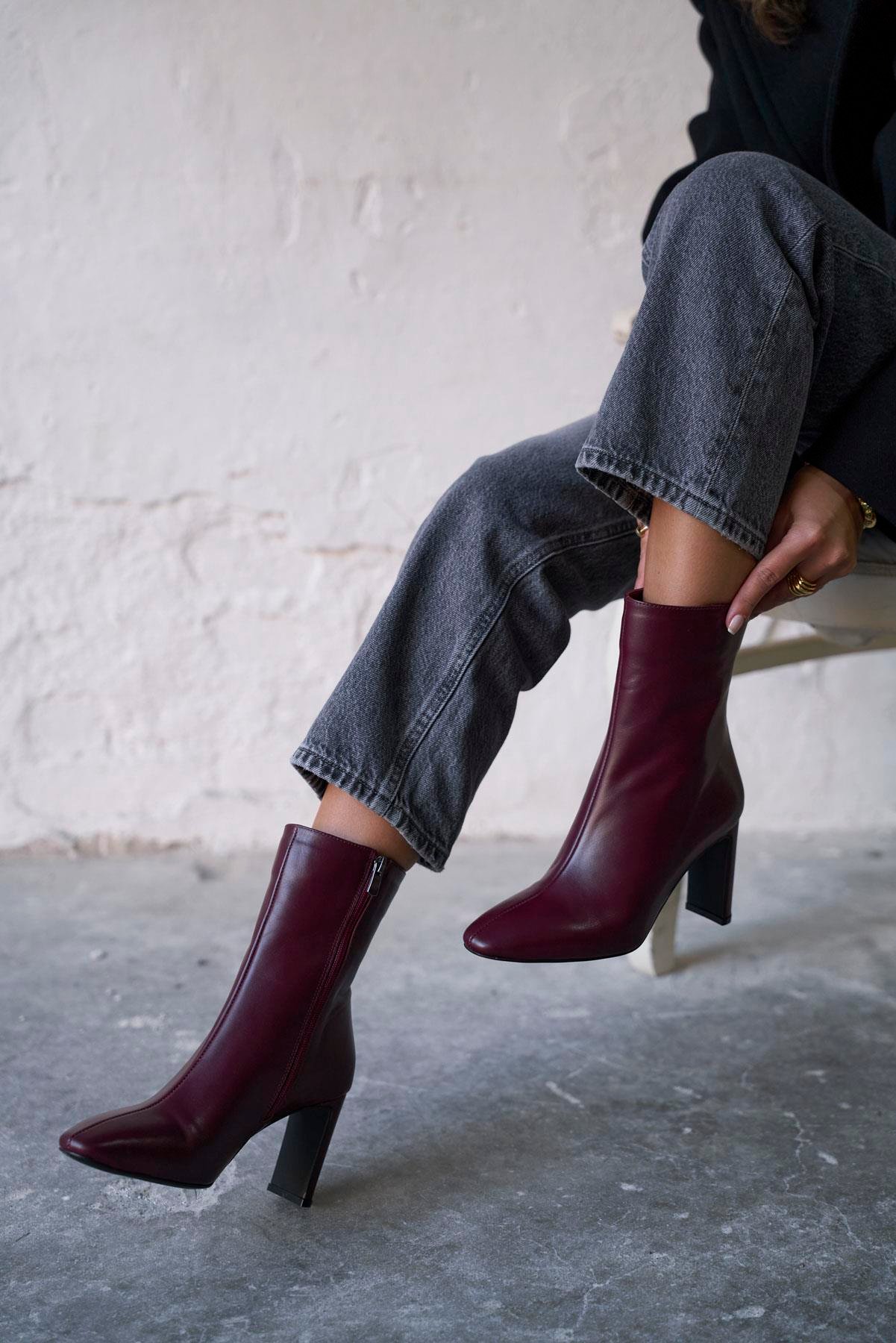 MARİSSE BORDO DERİ TOPUKLU BOT