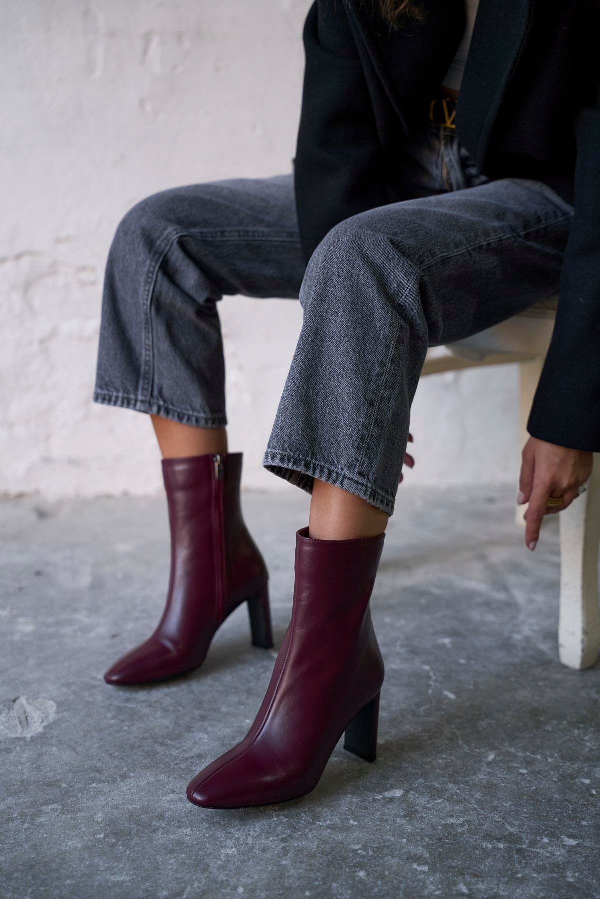 MARİSSE BORDO DERİ TOPUKLU BOT