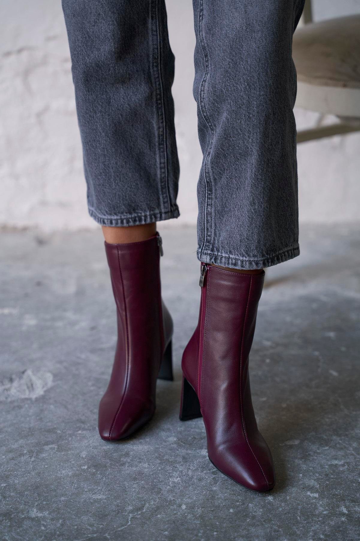 MARİSSE BORDO DERİ TOPUKLU BOT