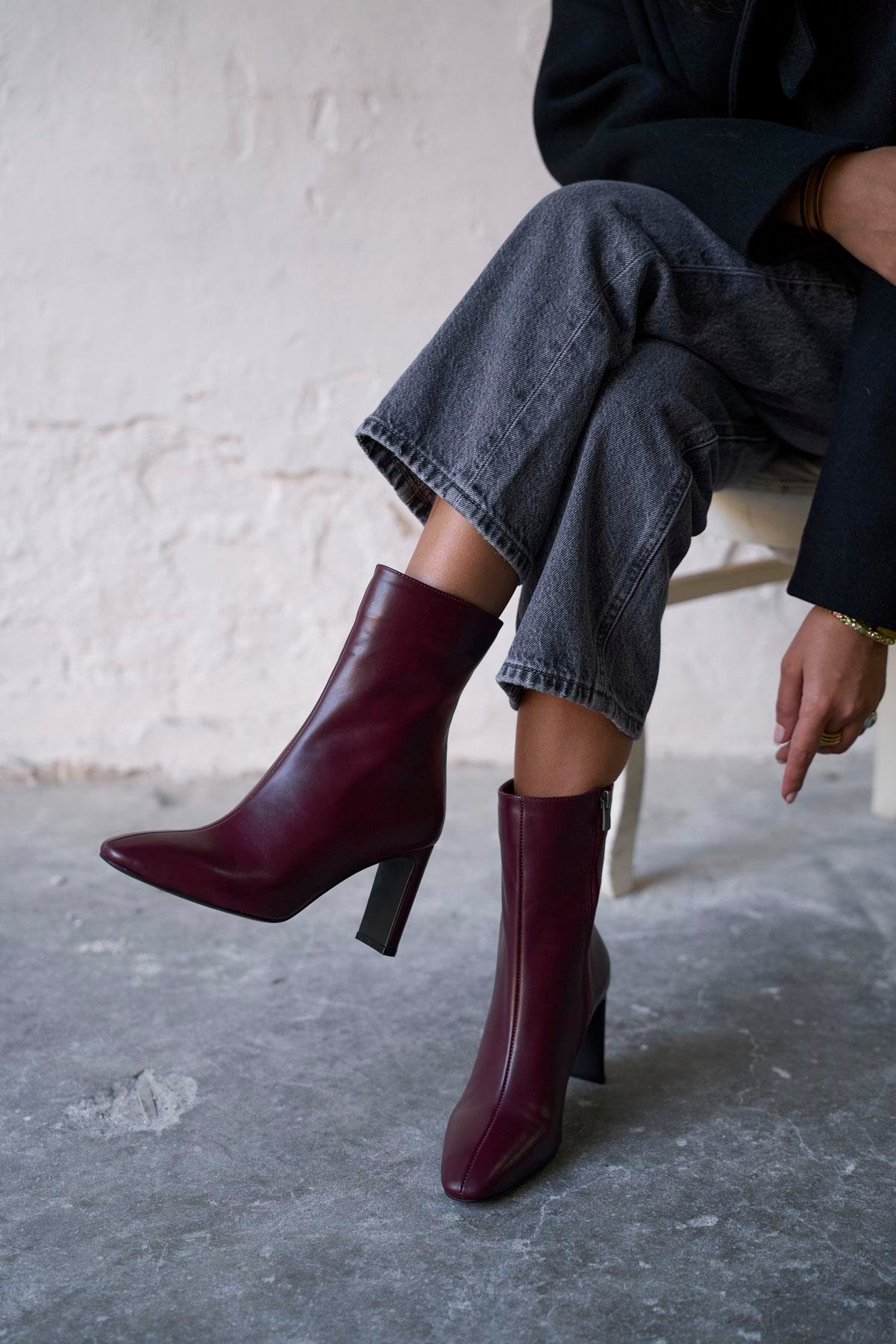 MARİSSE BORDO DERİ TOPUKLU BOT