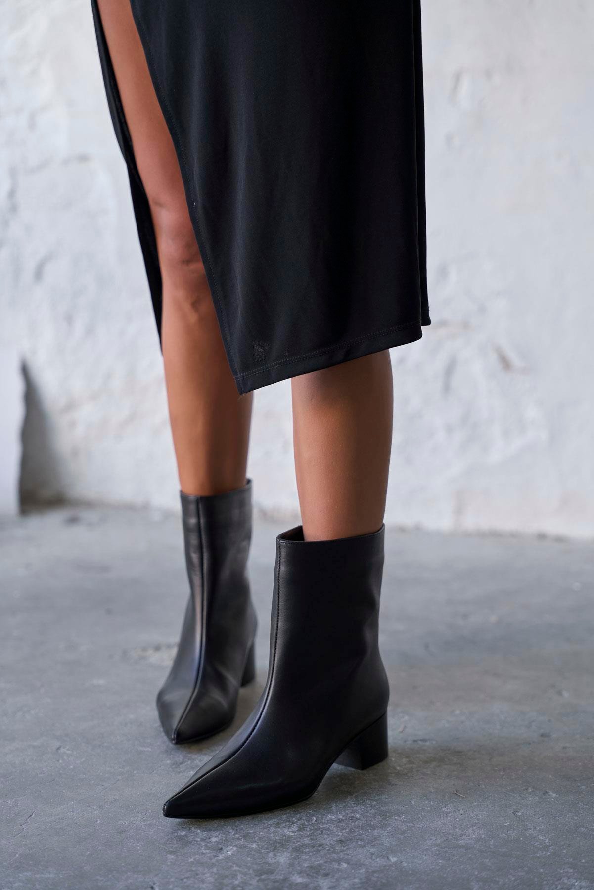 PİNOLS SİYAH DERİ KOVBOY BOT