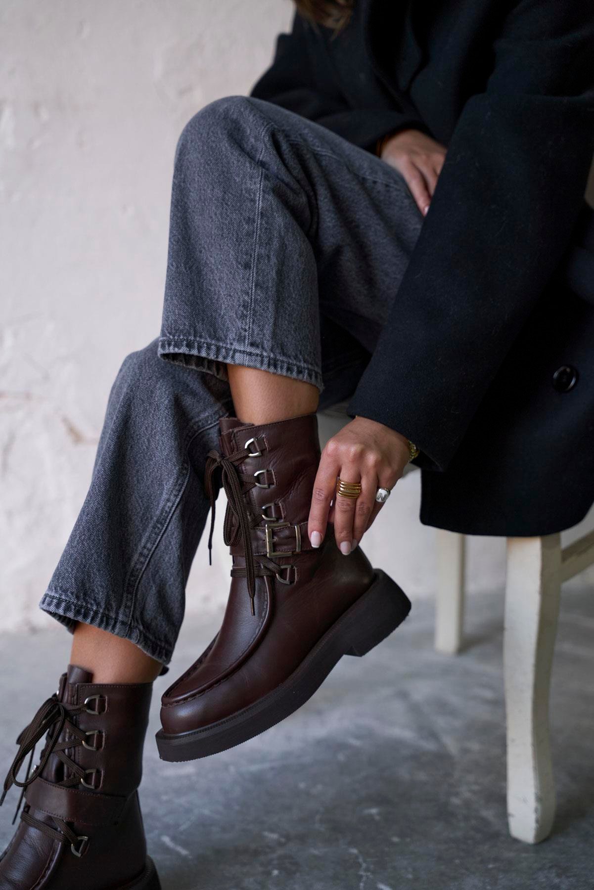 ROSVİEN KAHVE DERİ BOT