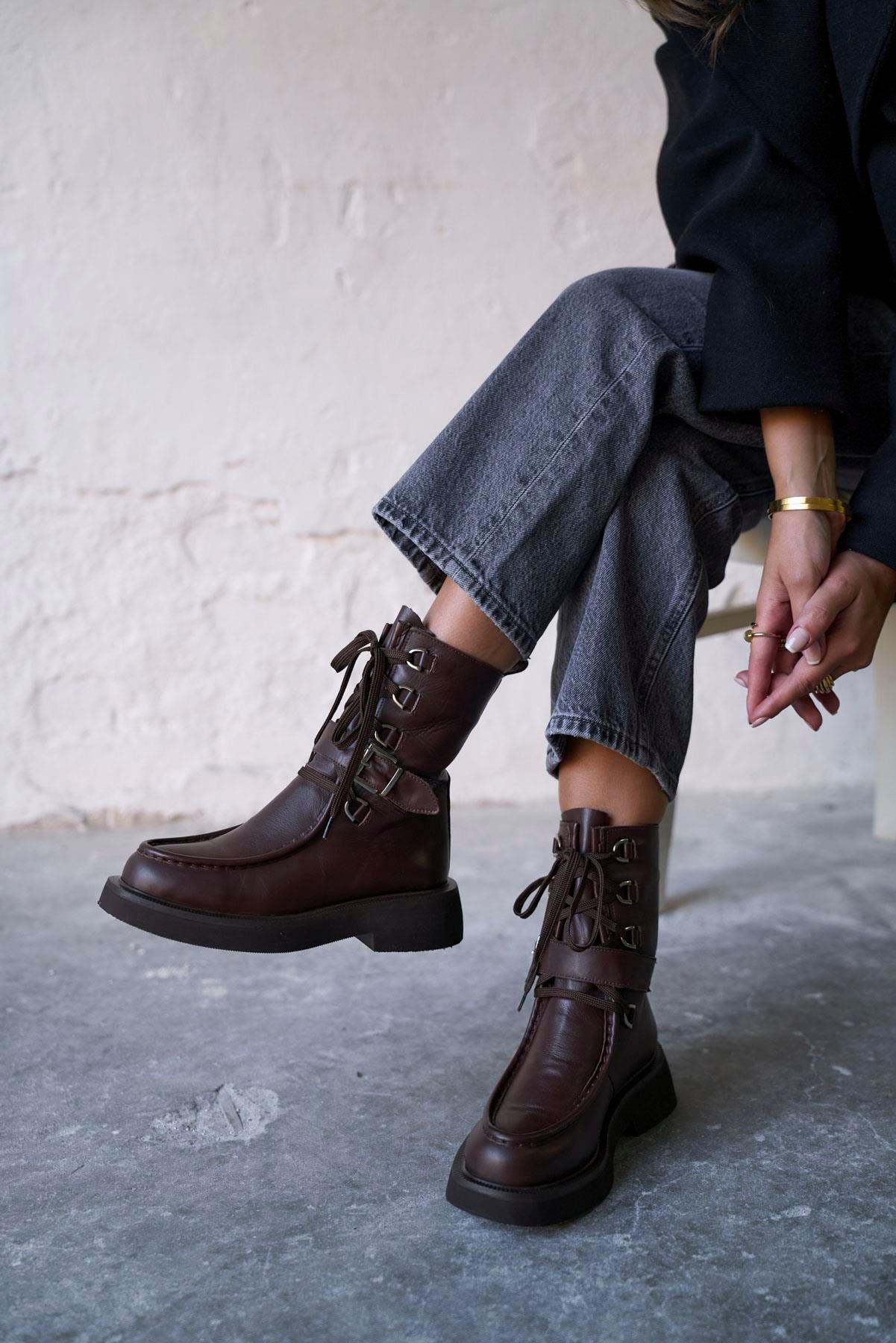 ROSVİEN KAHVE DERİ BOT