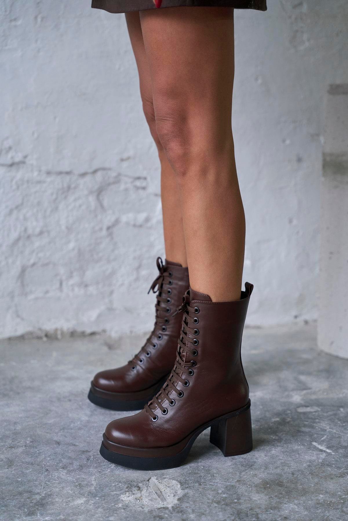 ROWE KAHVE DERİ TOPUKLU BOT