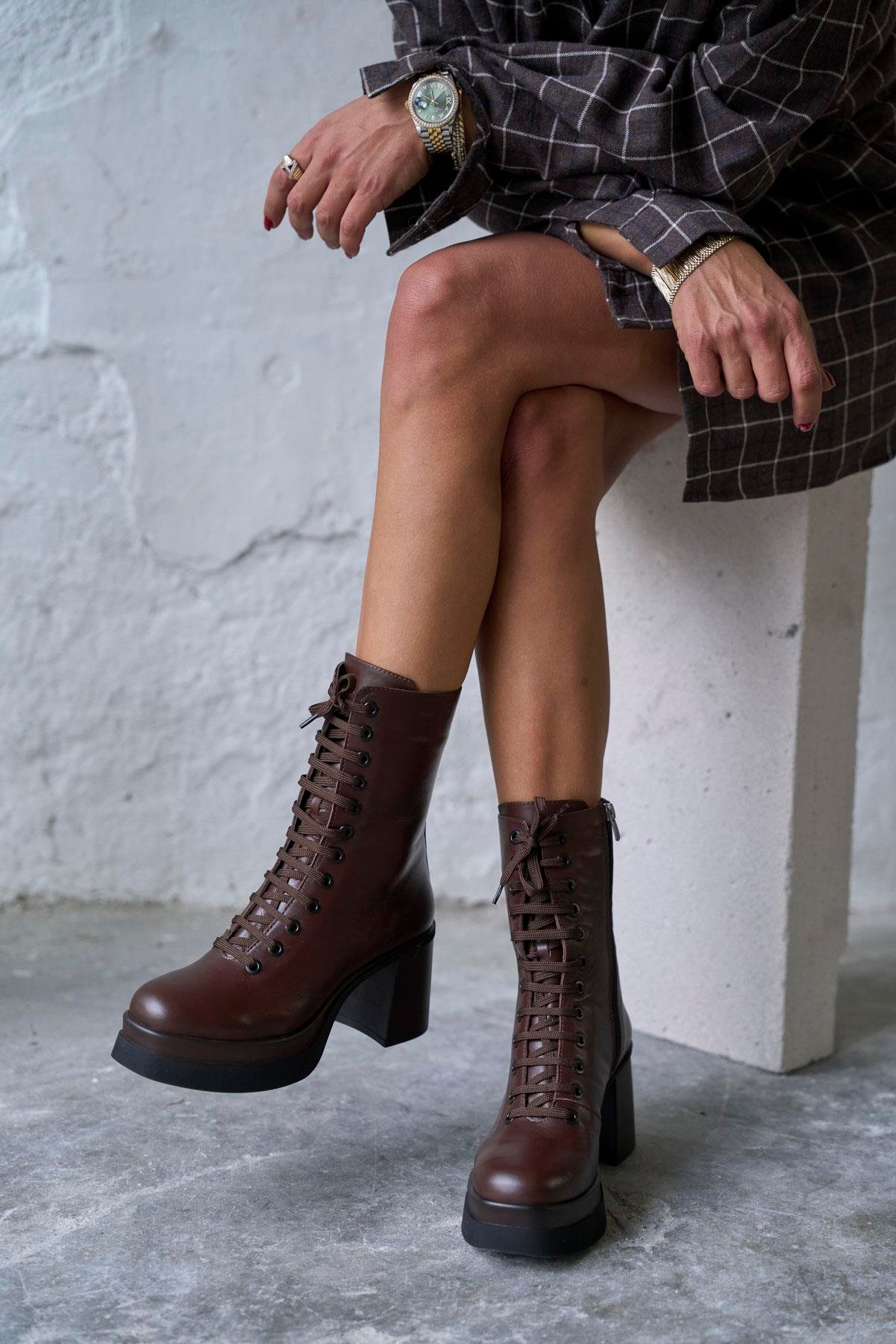 ROWE KAHVE DERİ TOPUKLU BOT