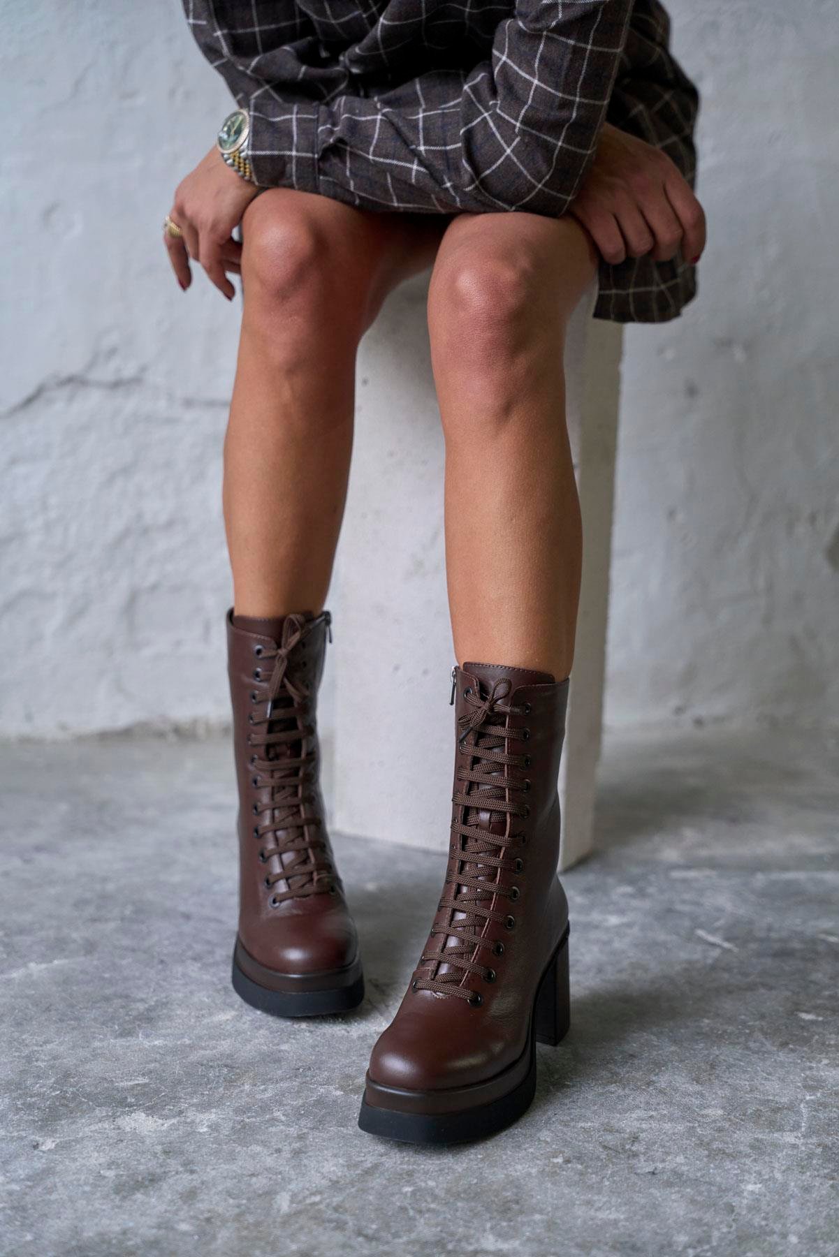 ROWE KAHVE DERİ TOPUKLU BOT