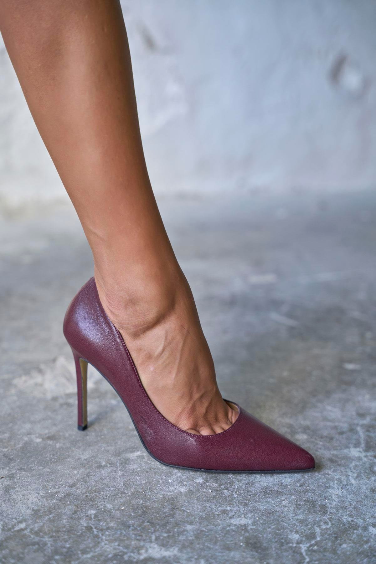 SİSTA 10 CM BORDO DERİ STİLETTO