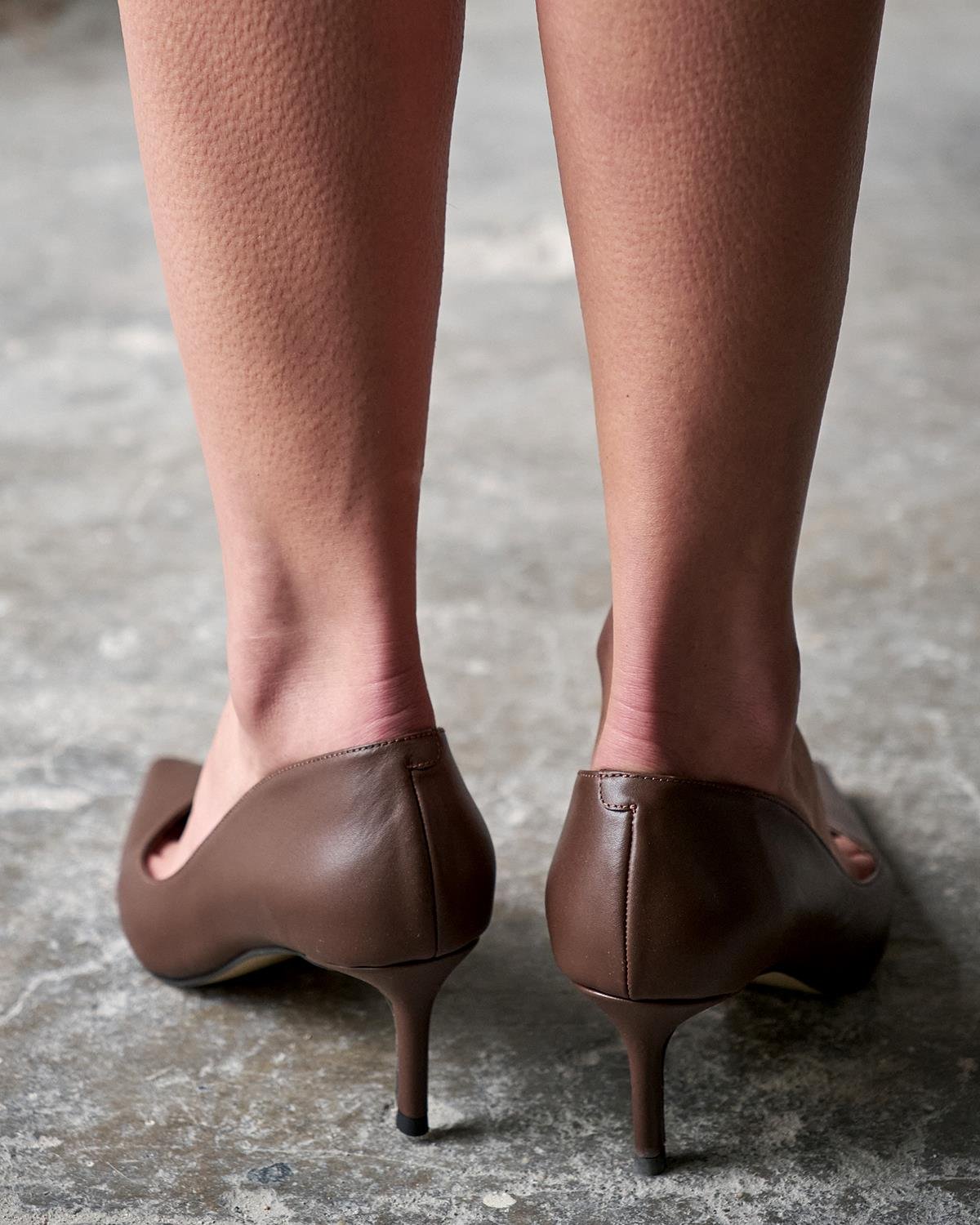 SİSTA 5 CM KAHVE DERİ STİLETTO