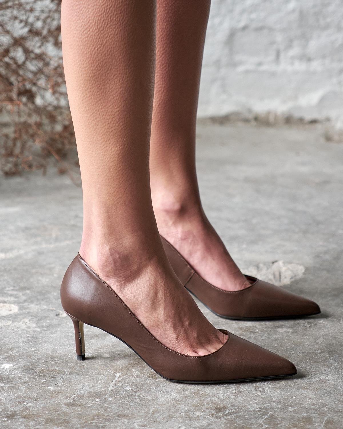 SİSTA 5 CM KAHVE DERİ STİLETTO