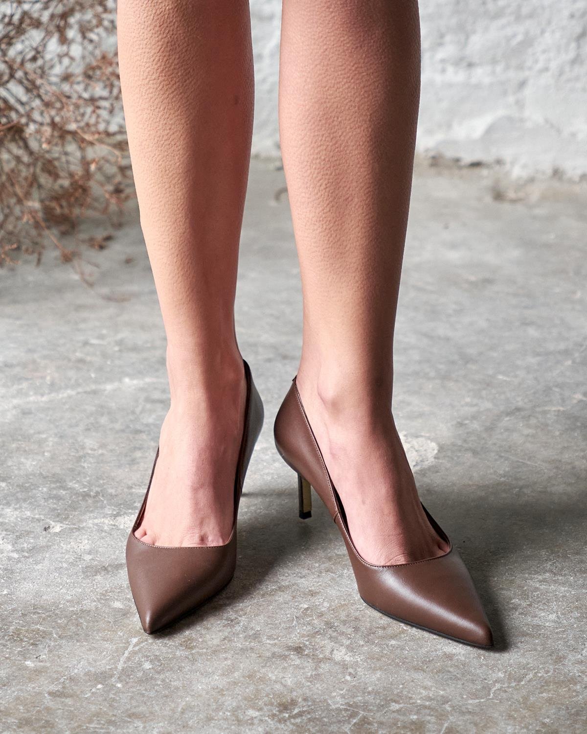 SİSTA 5 CM KAHVE DERİ STİLETTO