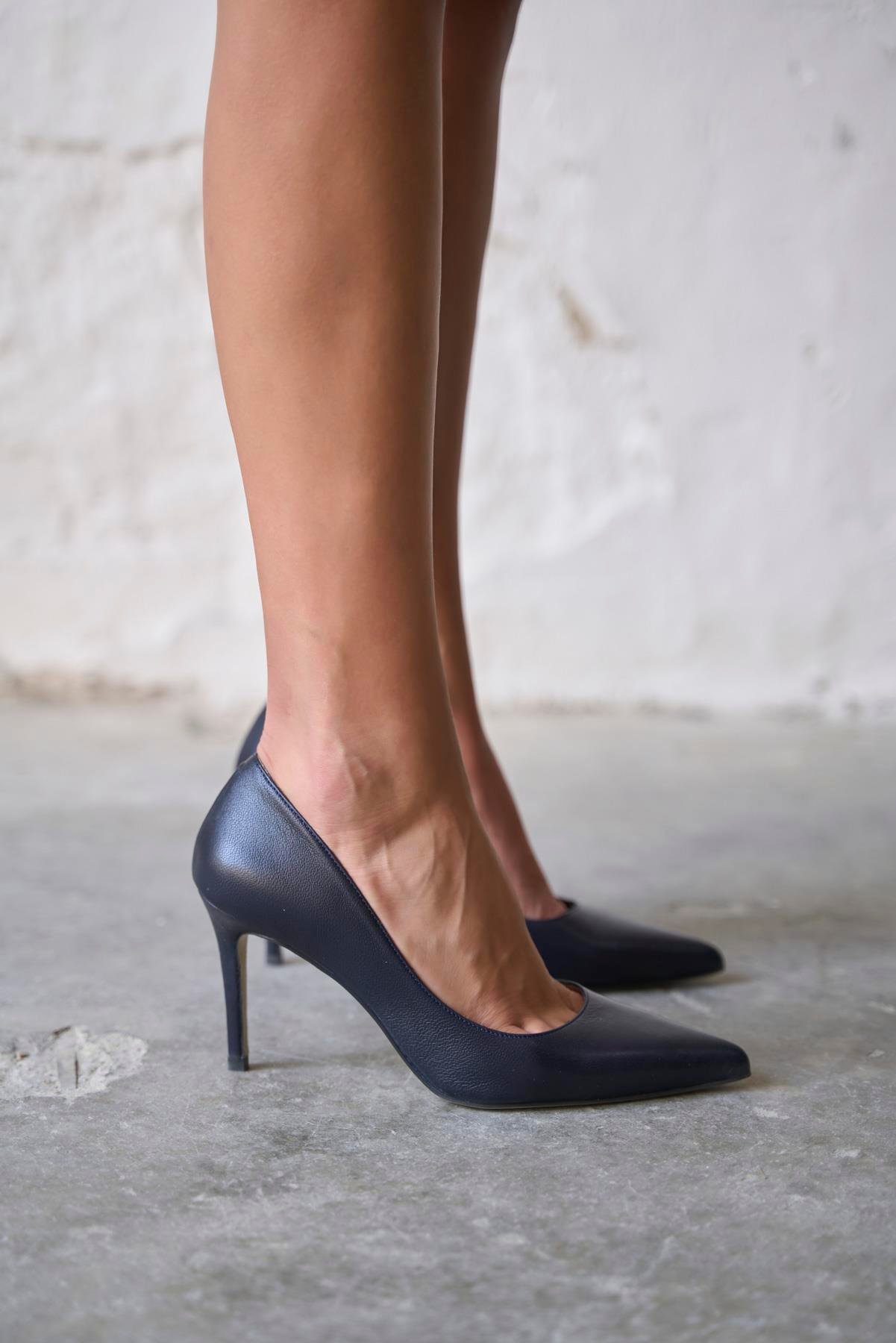 SİSTA 8 CM LACİVERT DERİ STİLETTO