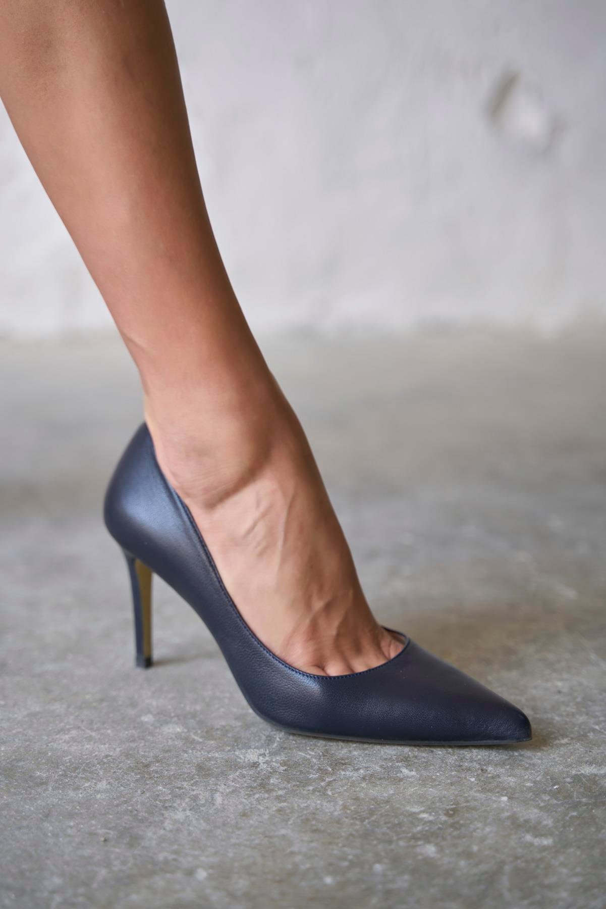 SİSTA 8 CM LACİVERT DERİ STİLETTO