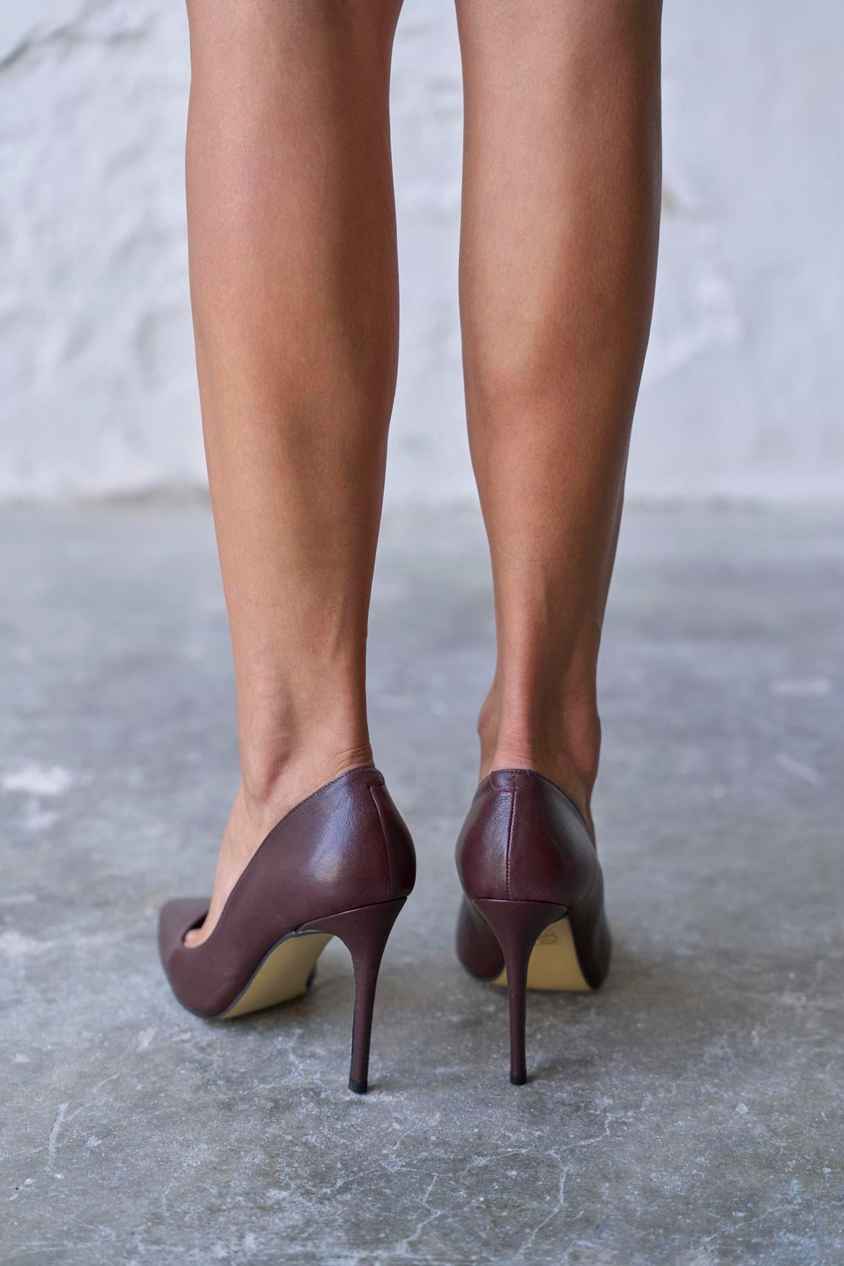SİTY 10 CM BORDO DERİ STİLETTO