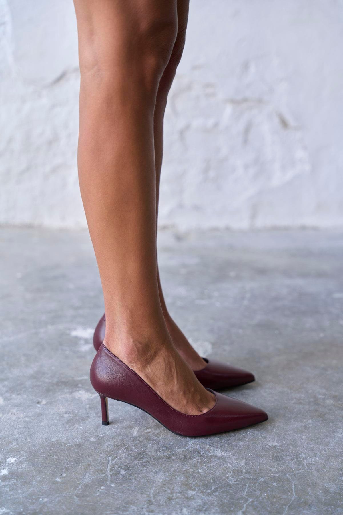 SİTY 5 CM BORDO DERİ STİLETTO