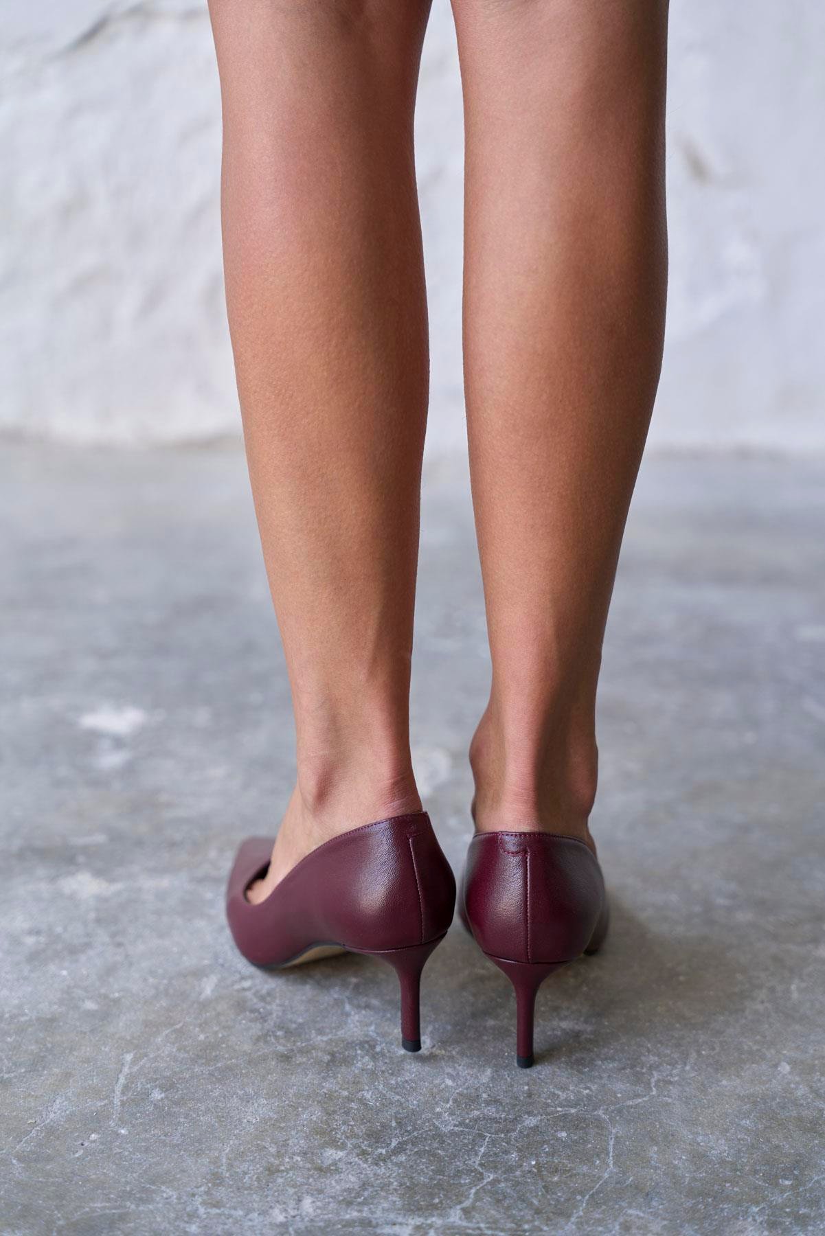 SİTY 5 CM BORDO DERİ STİLETTO