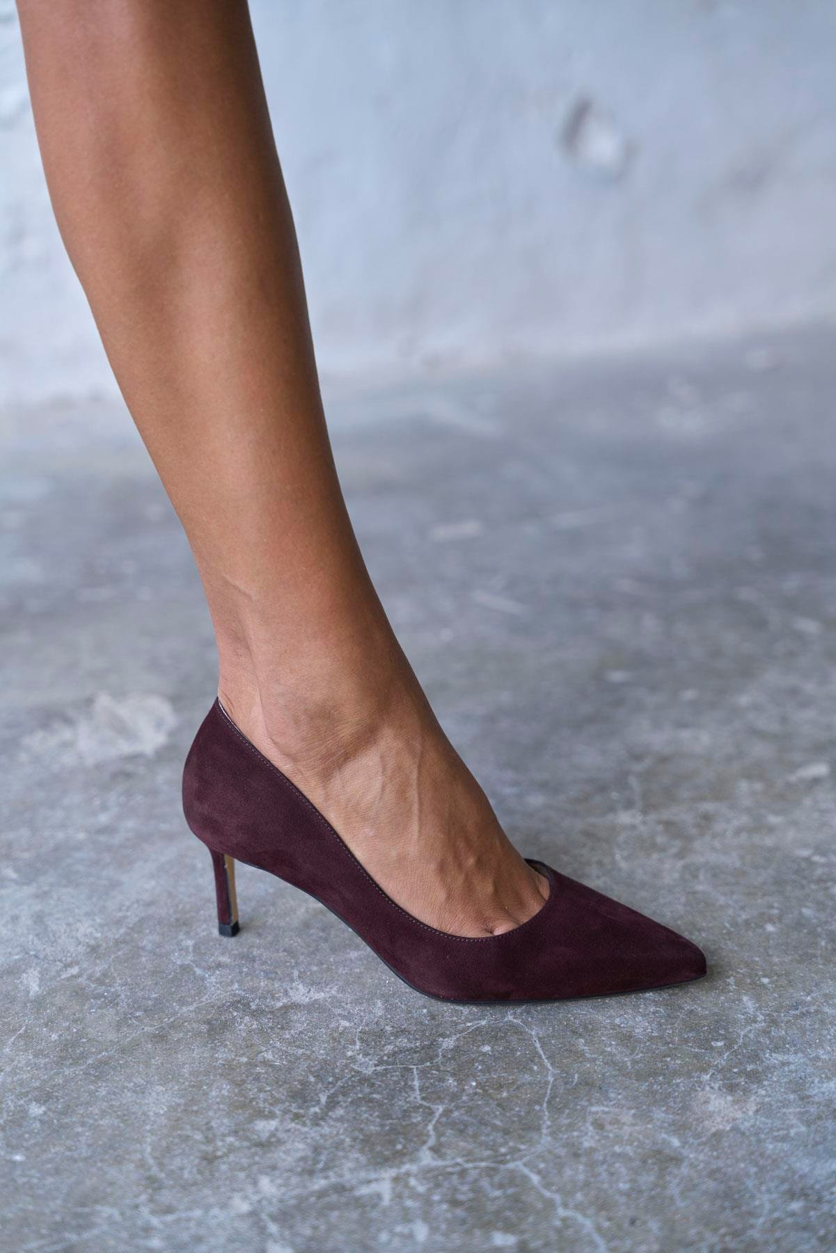 SİTY 5 CM BORDO SÜET STİLETTO