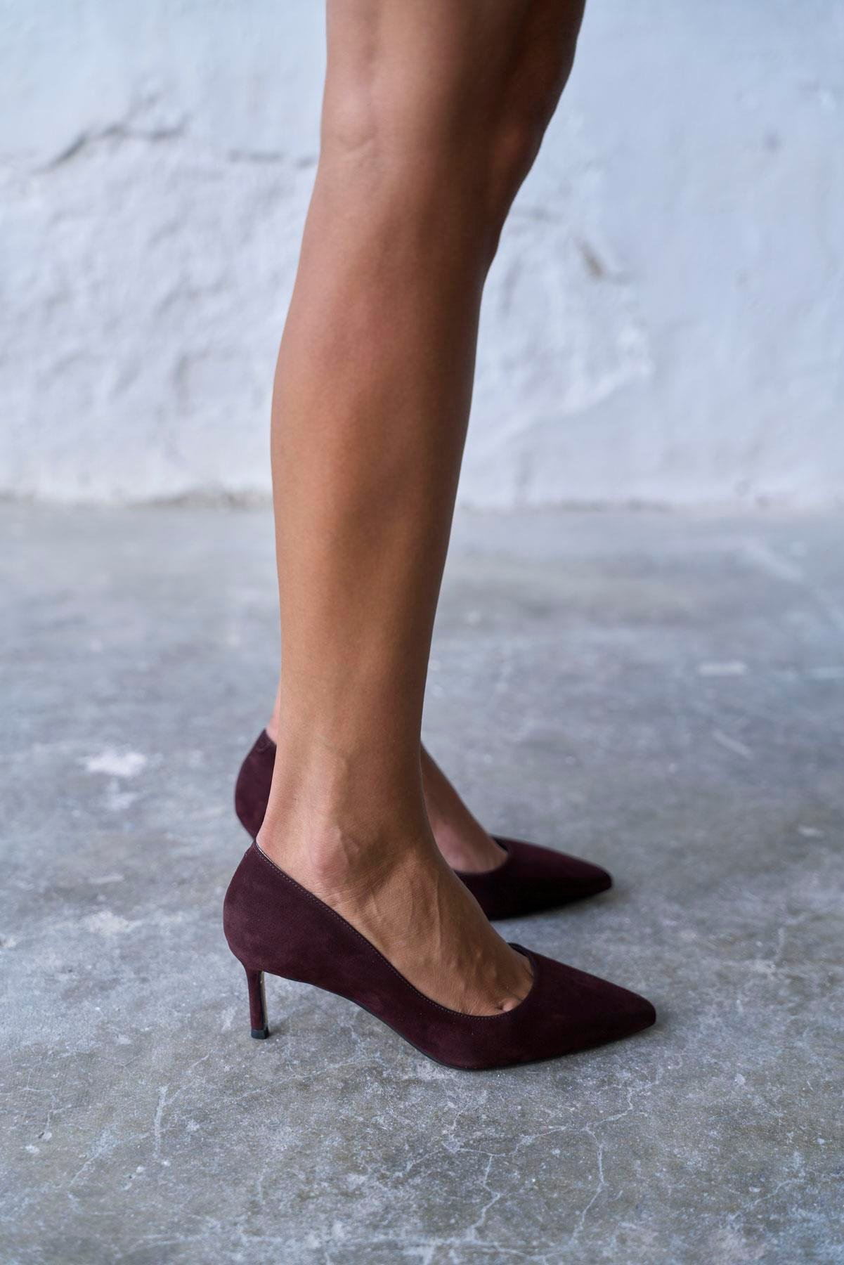 SİTY 5 CM BORDO SÜET STİLETTO