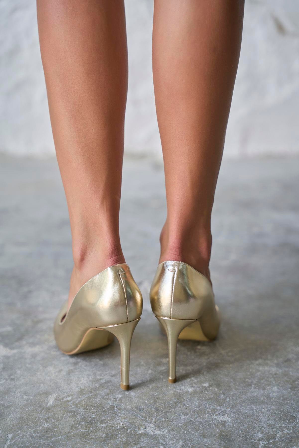 SİTY 8 CM GOLD DERİ STİLETTO