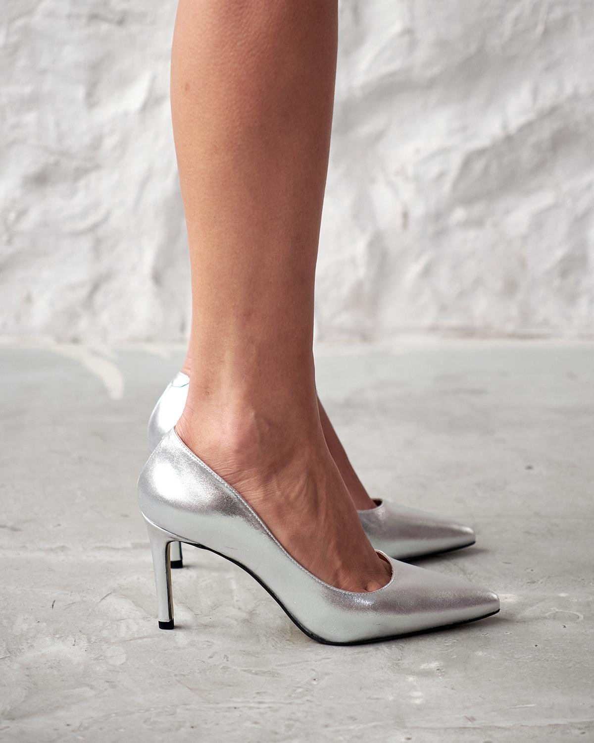 SİTY 8 CM GÜMÜŞ DERİ STİLETTO