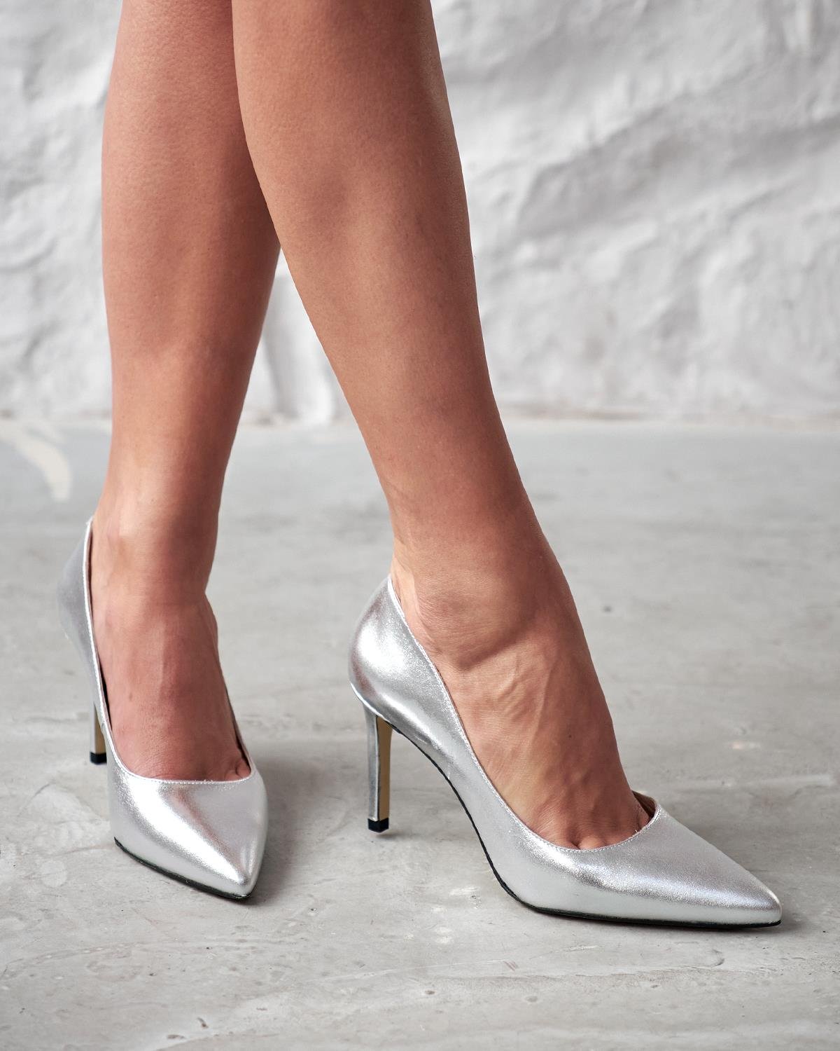 SİTY 8 CM GÜMÜŞ DERİ STİLETTO