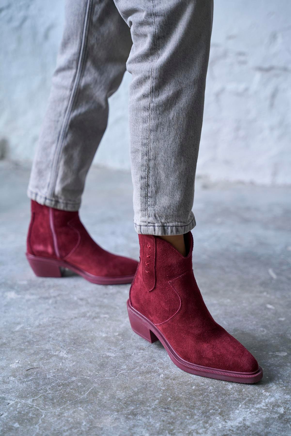 SNOWY BORDO SÜET KOVBOY BOT