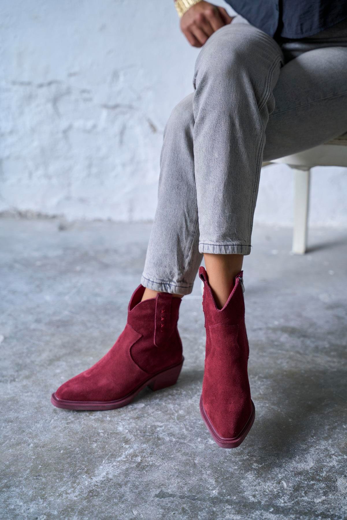 SNOWY BORDO SÜET KOVBOY BOT