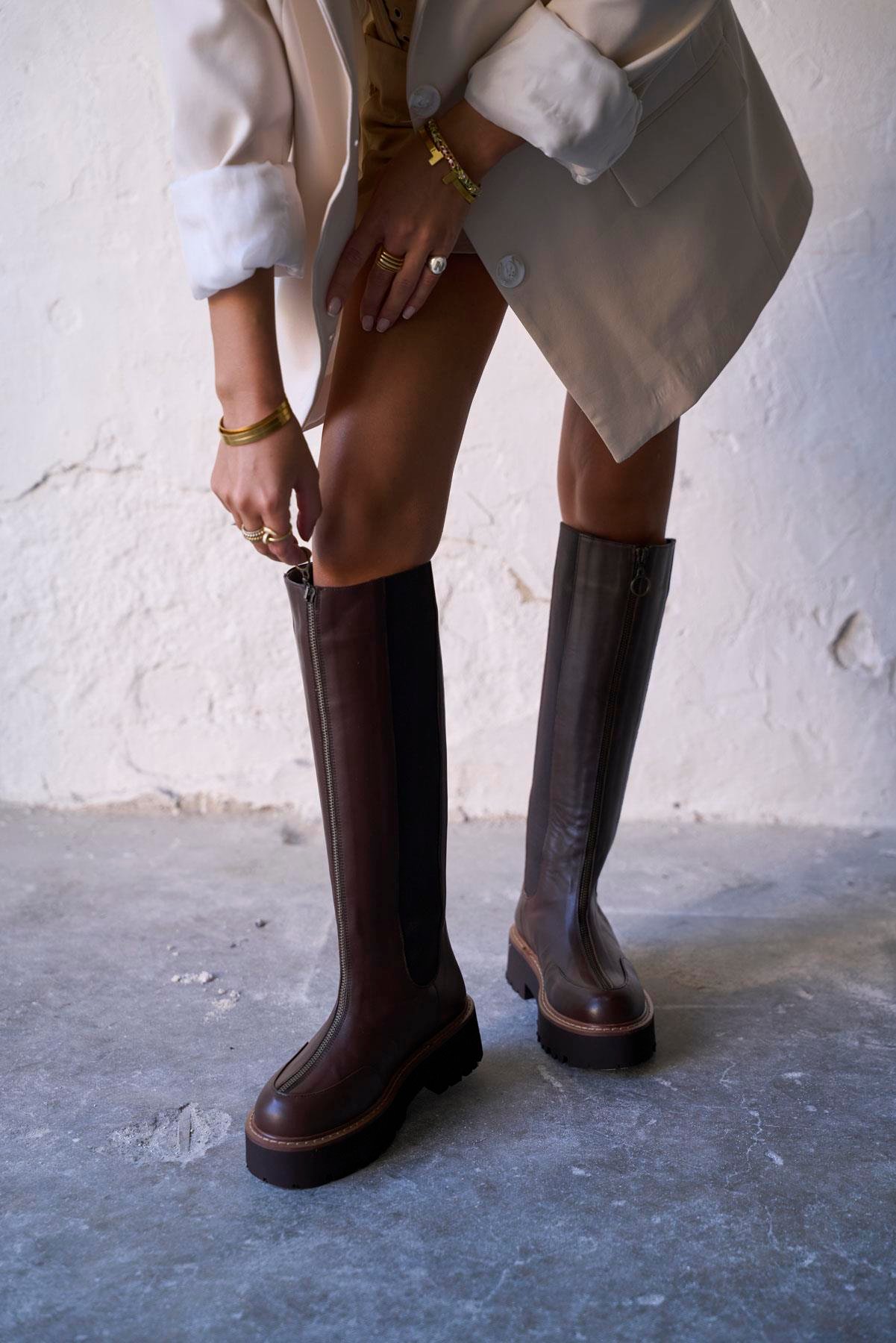 VAYNO KAHVE DERİ ÇİZME