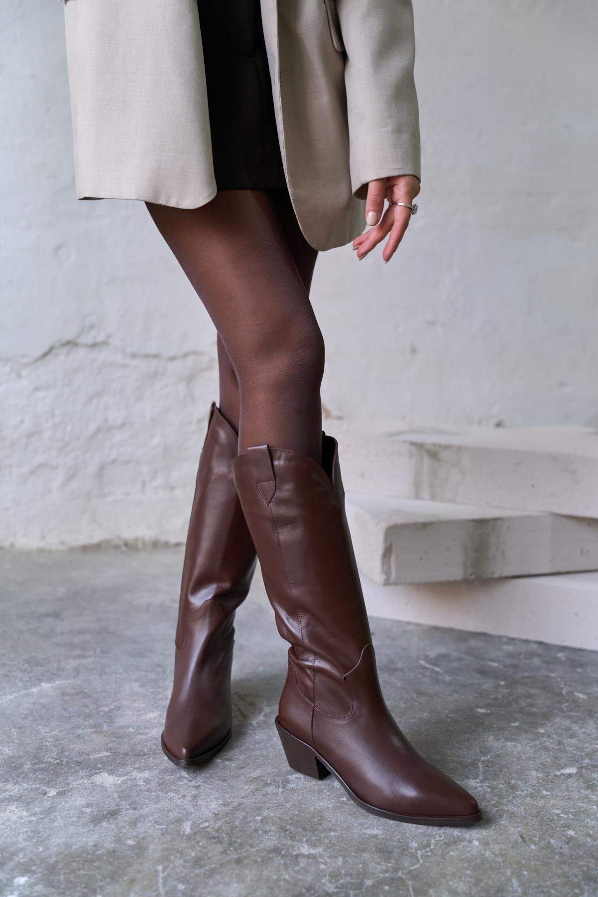 WEEKEND KAHVE DERİ KOVBOY ÇİZME