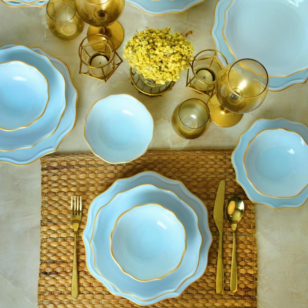 Beyaz Gold Fileli Romeo Yemek Takımı 24 Parça 6 Kişilik