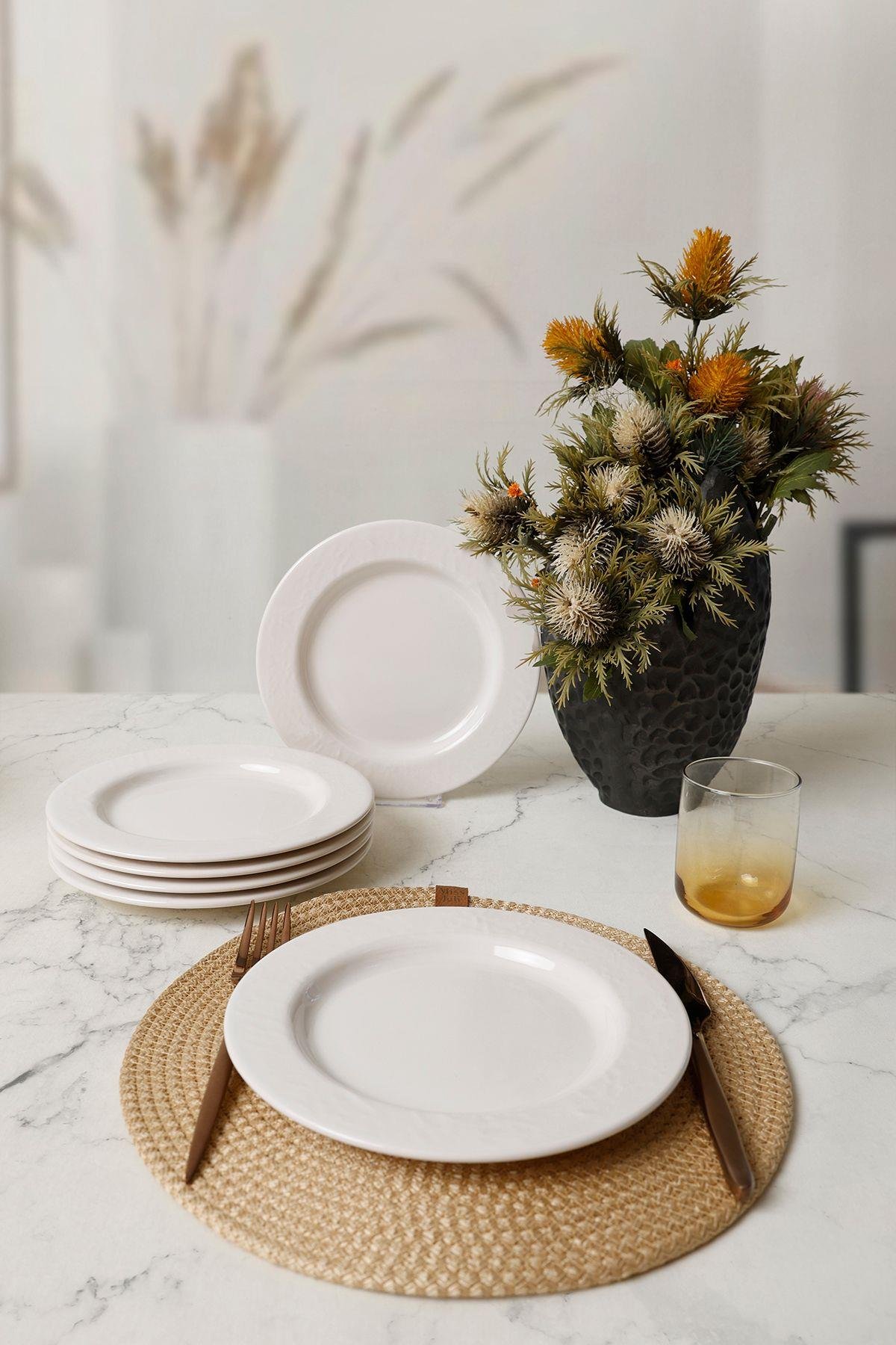 Beyaz İyonya Pasta Tabağı 22 Cm 6 Adet 006