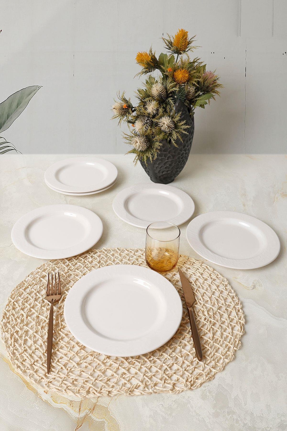 Beyaz İyonya Pasta Tabağı 22 Cm 6 Adet 006