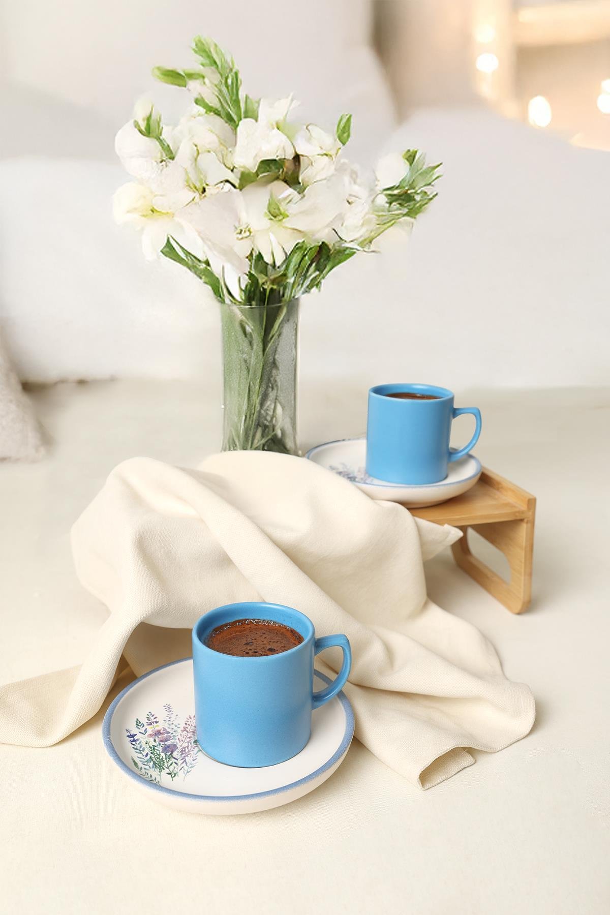 Elegant Blossoms Mavi Kahve Takımı 4 Parça 2 Kişilik 21789