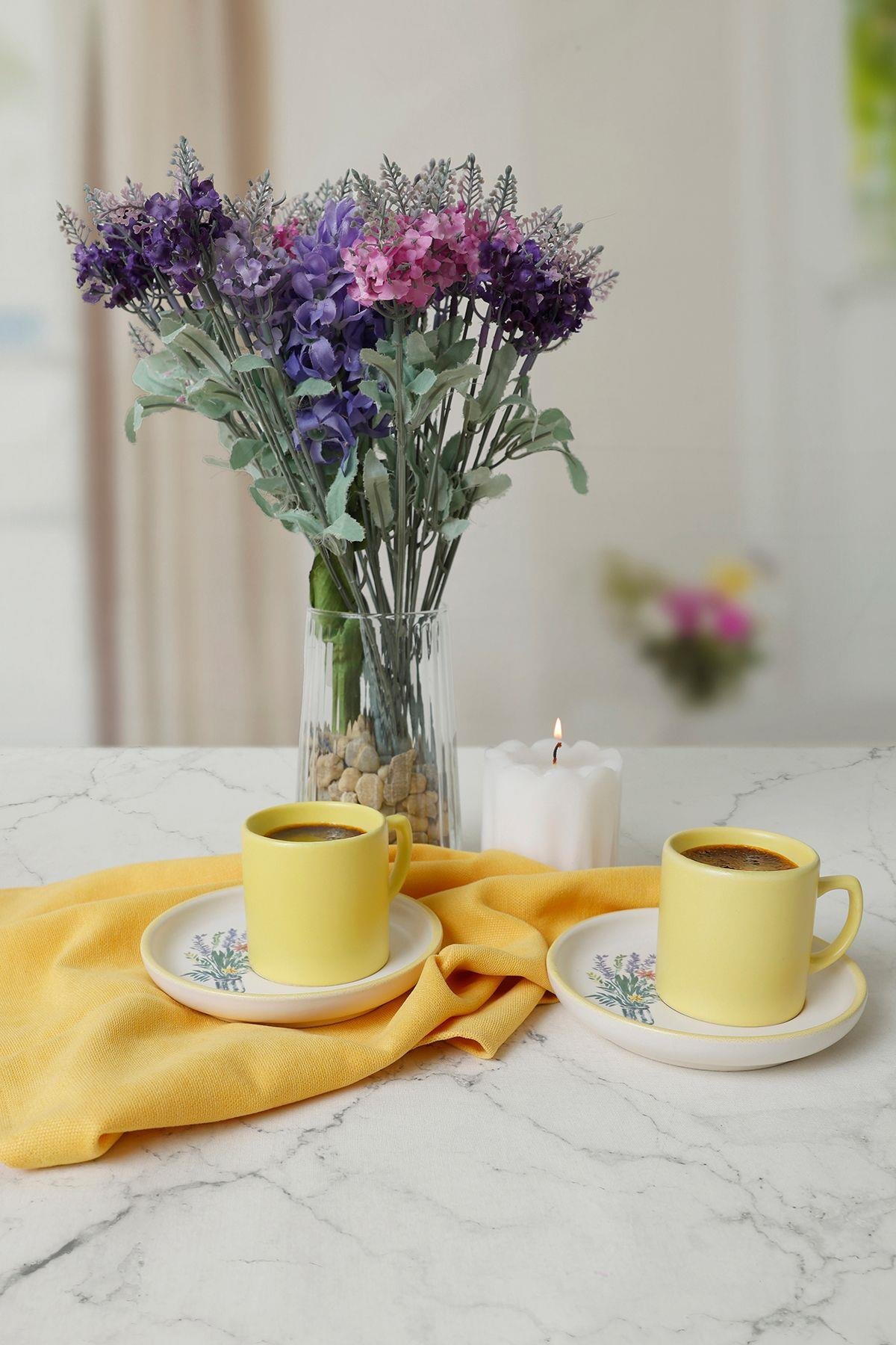 Elegant Blossoms Sarı Kahve Takımı 4 Parça 2 Kişilik 21790