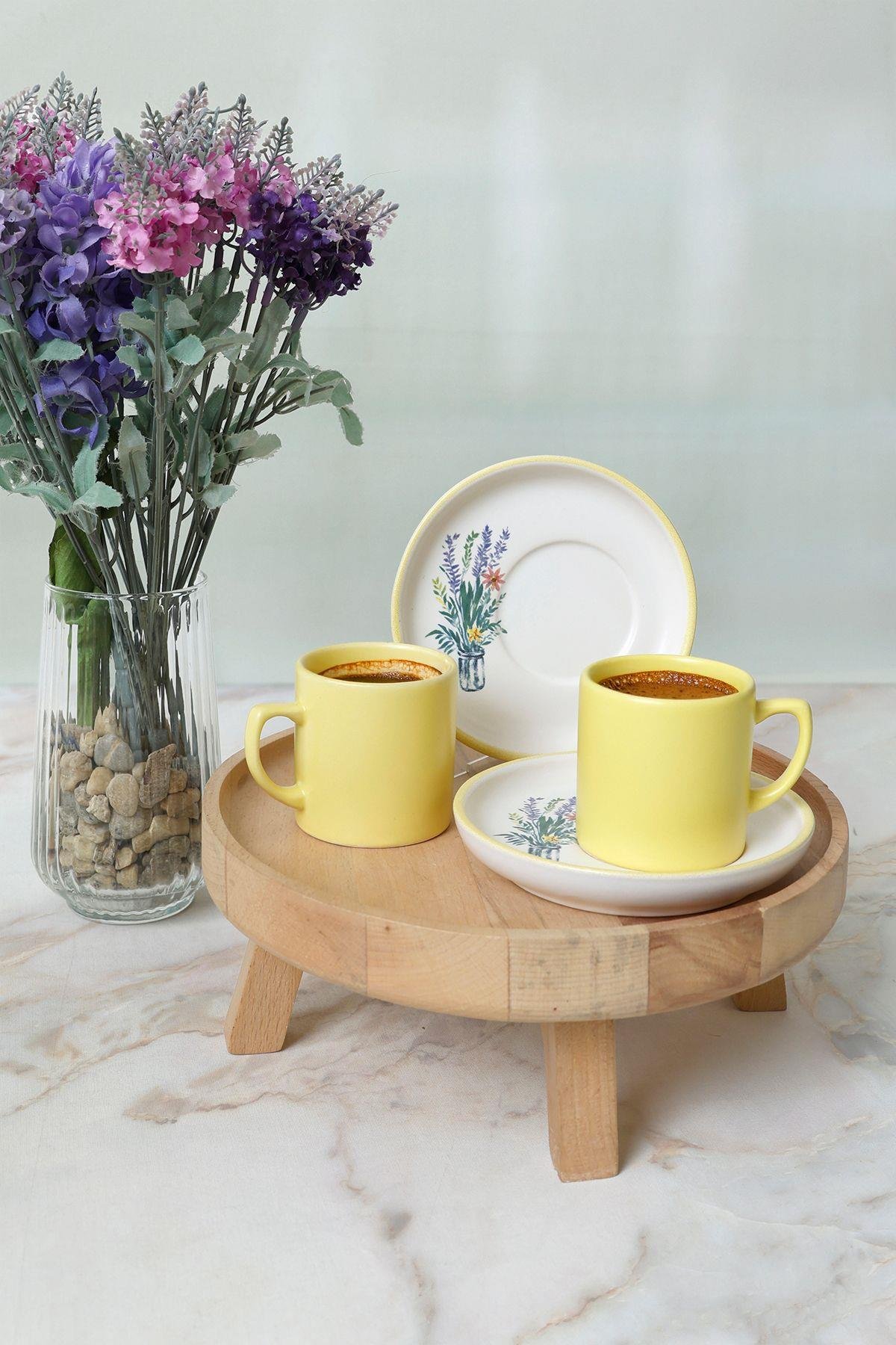 Elegant Blossoms Sarı Kahve Takımı 4 Parça 2 Kişilik 21790