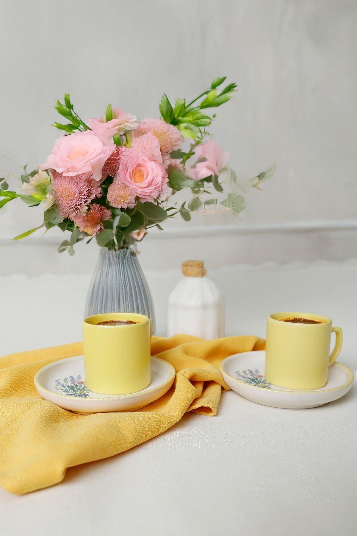 Elegant Blossoms Sarı Kahve Takımı 4 Parça 2 Kişilik 21790