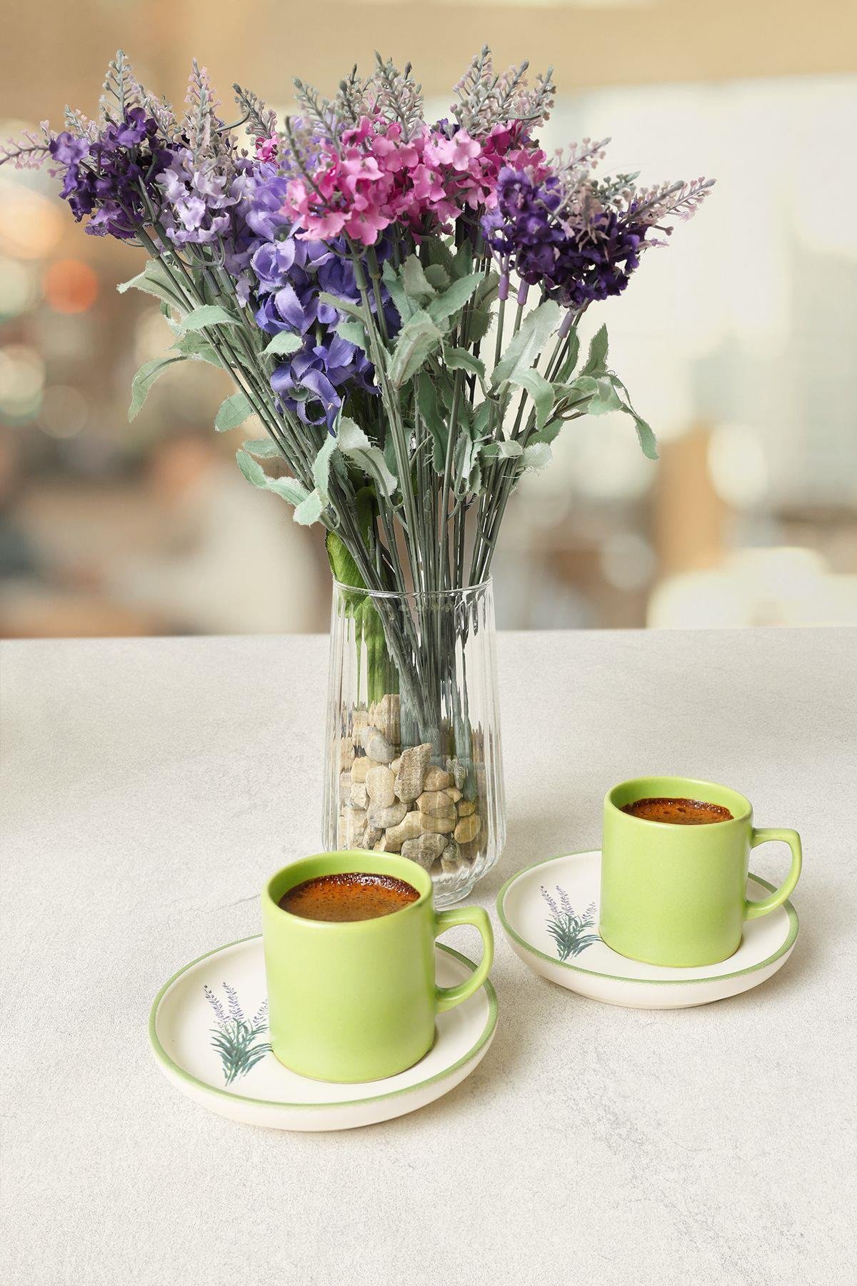 Elegant Blossoms Yeşil Kahve Takımı 4 Parça 2 Kişilik 21788