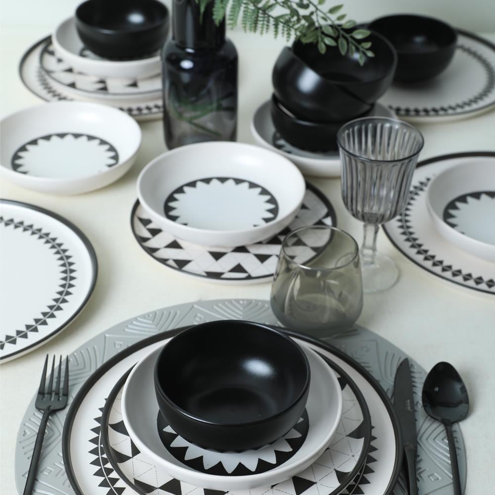 Keraart Black Pattern Nordic Yemek Takımı 24 Parça 6 Kişilik 21478-79-80