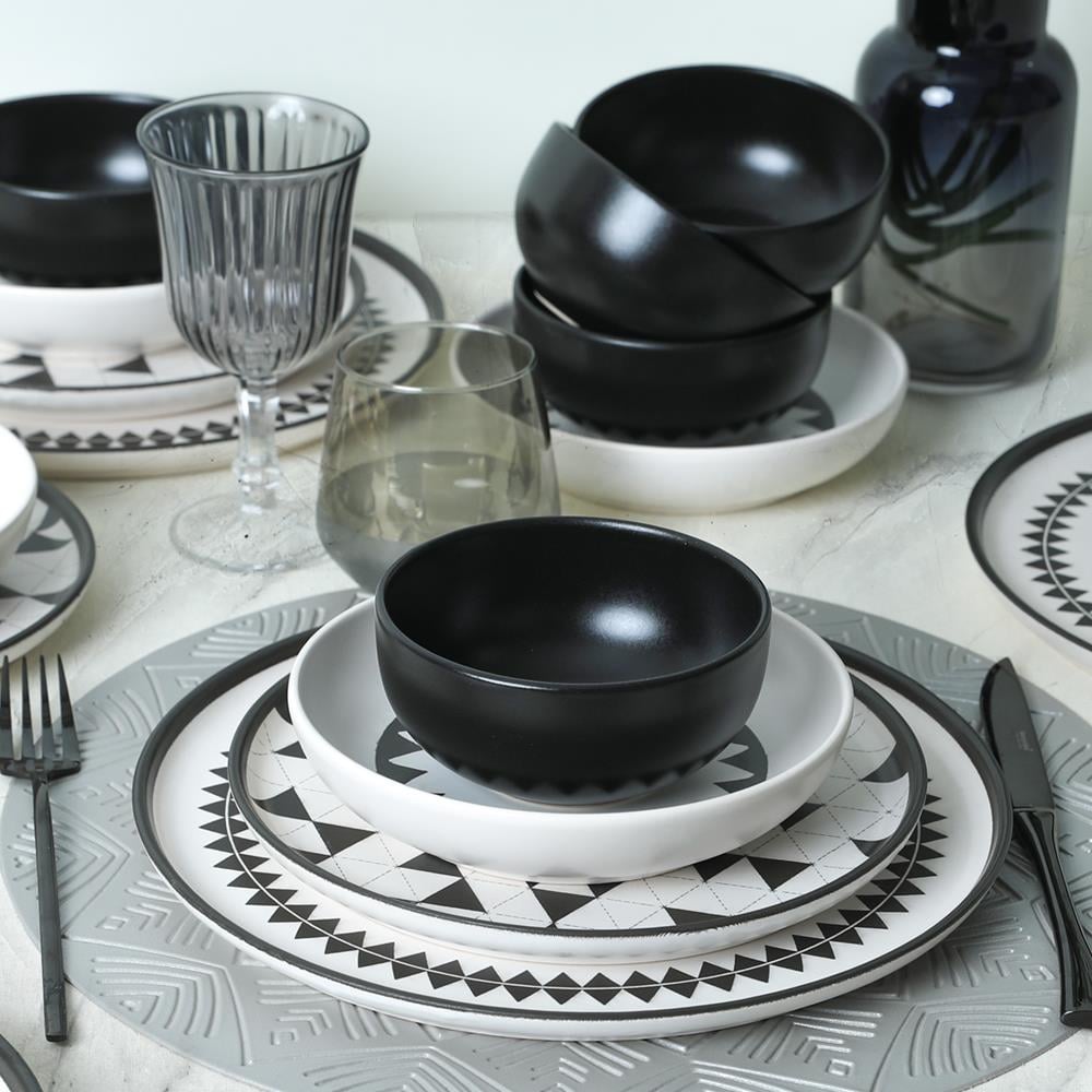 Keraart Black Pattern Nordic Yemek Takımı 24 Parça 6 Kişilik 21478-79-80