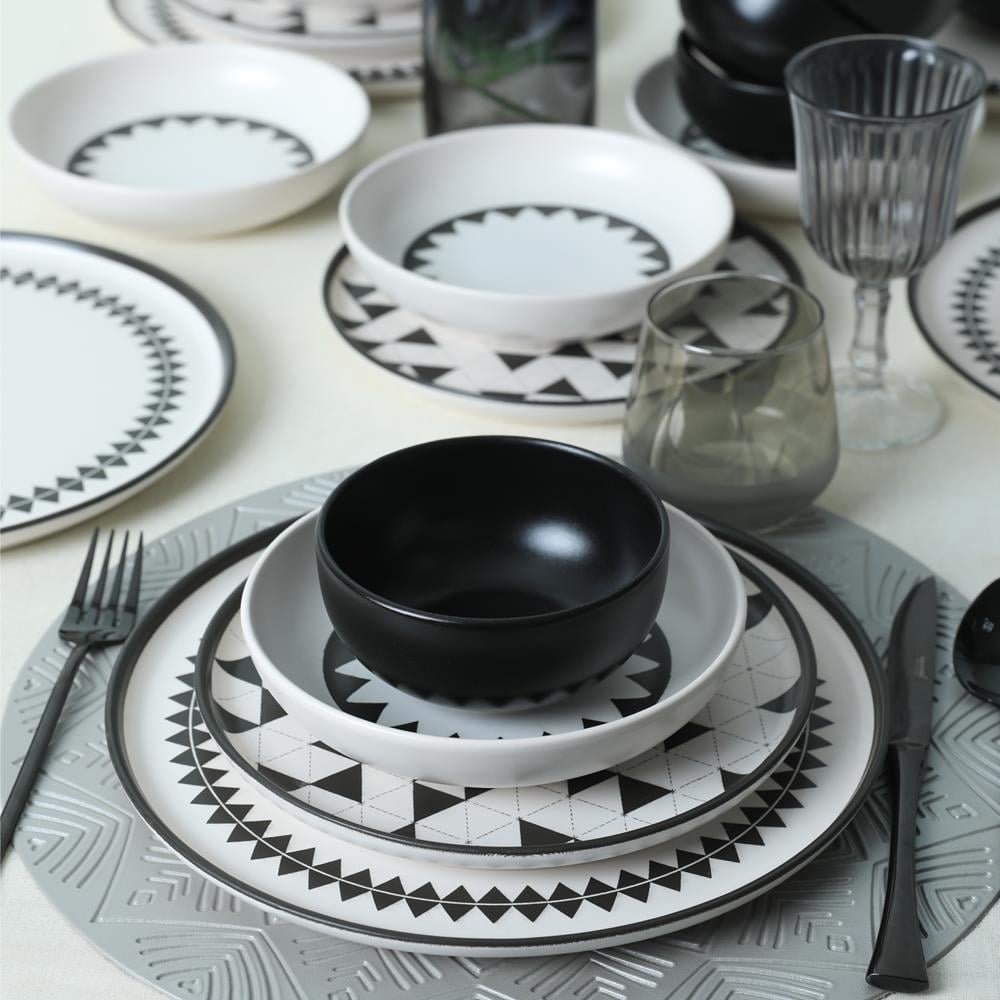 Keraart Black Pattern Nordic Yemek Takımı 24 Parça 6 Kişilik 21478-79-80